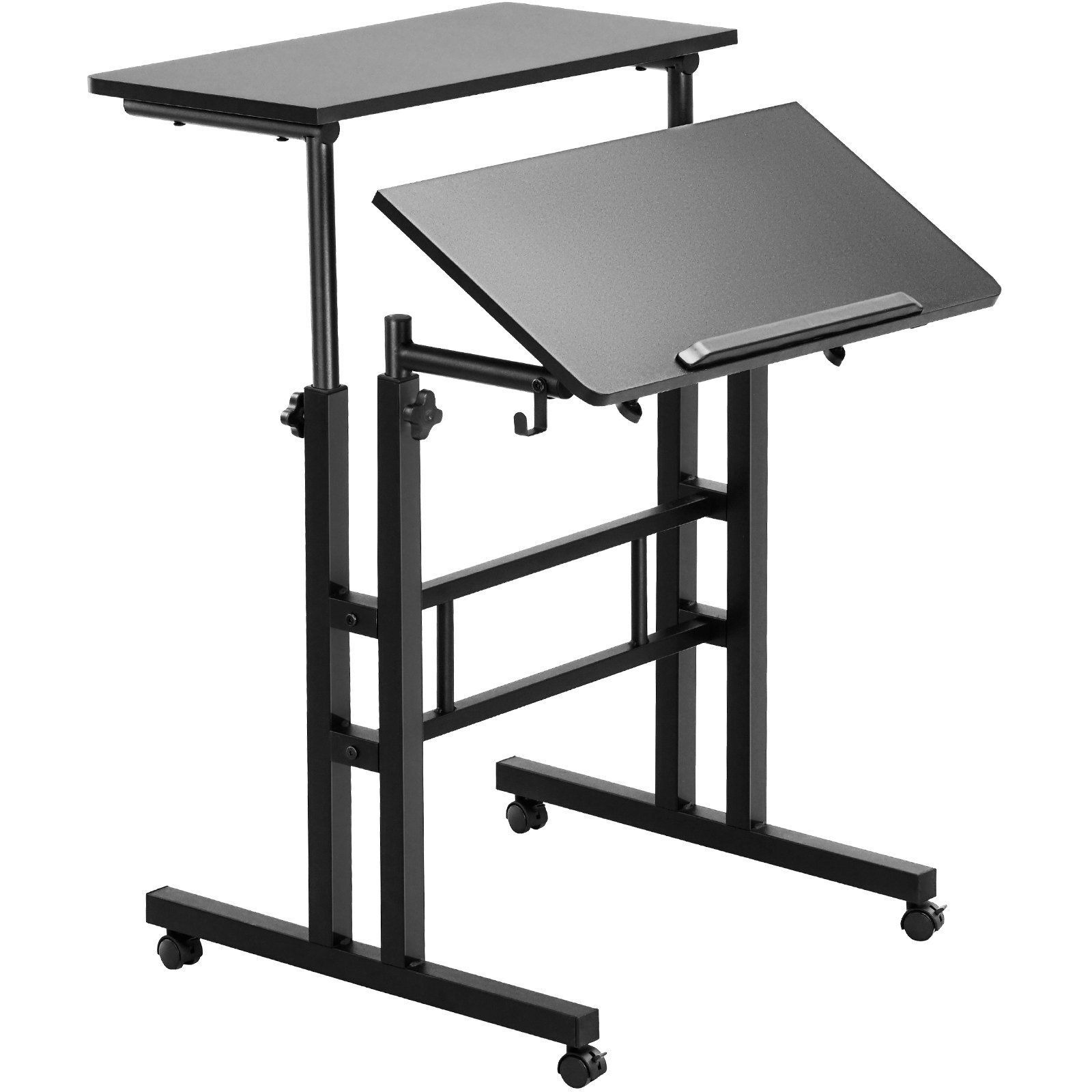 Vevor Mobile Standing Desk  26.4""-44.9"" Gas-Spring Height Adjustable Sit-Stand Desk  Home Office Rolling Laptop Table 360 Swivel Wheels (4 Lockable)  0-45 Tillable Desktop  2 Hooks  40Lbs Loading