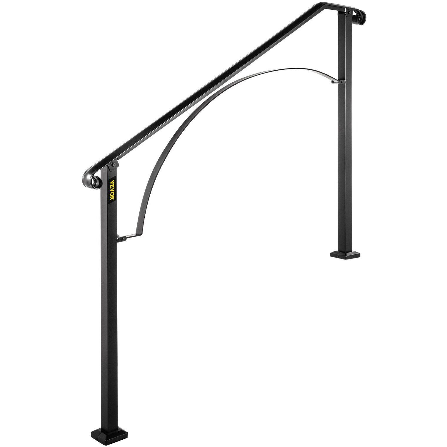 Vevor Handrails For Outdoor Steps  Fit 3 Or 4 Steps Outdoor Stair Railing  Arch3 Wrought Iron Handrail  Flexible Porch Railing  Black Transitional Handrails For Concrete Steps Or Wooden Stairs