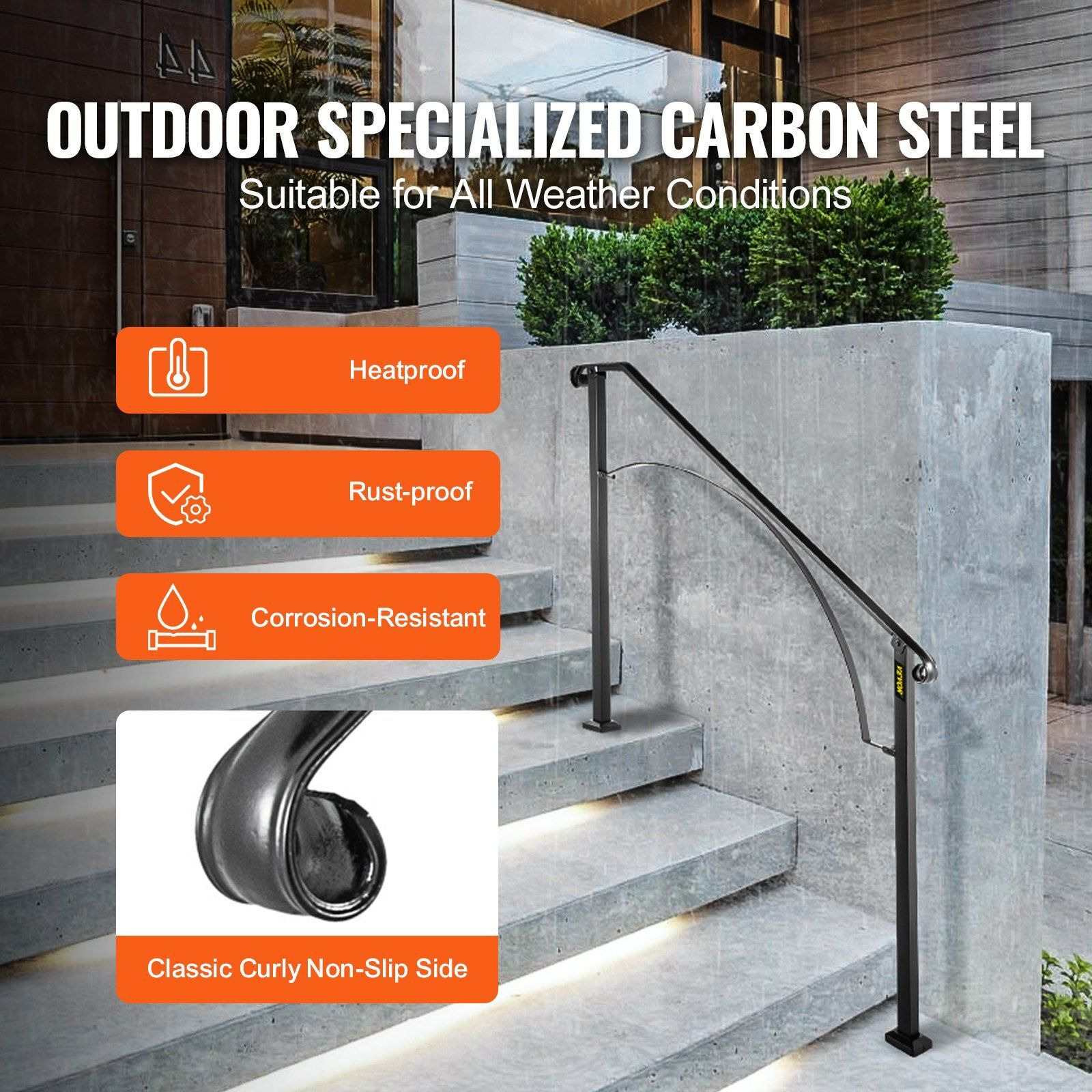 Vevor Handrails For Outdoor Steps  Fit 3 Or 4 Steps Outdoor Stair Railing  Arch3 Wrought Iron Handrail  Flexible Porch Railing  Black Transitional Handrails For Concrete Steps Or Wooden Stairs