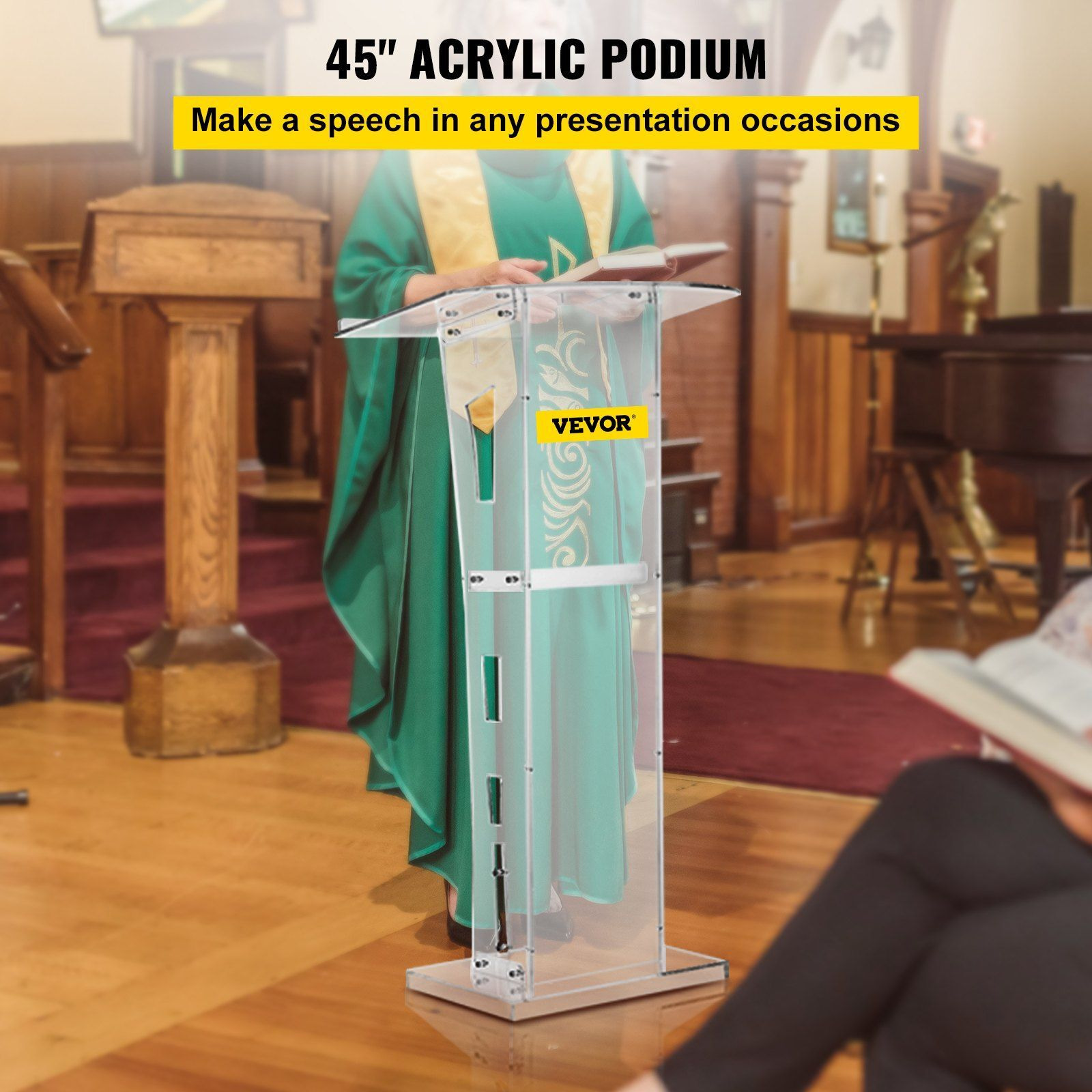 Vevor Acrylic Podium 45"" Tall Plexiglass Podium 26.8"&quotX15"" Table Acrylic Pulpits For Churches With 8 Mm Thick Acrylic Board Acrylic Podiums And Lecterns Design For Lecture Recital Speech & Presentation