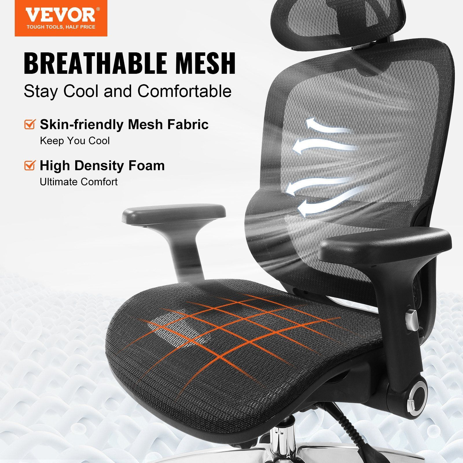 Vevor Ergonomic Office Chair  Desk Chair With Mesh Seat  Angle And Height Adjustable Home Office Chair With Back  Lumbar And Head Support  Swivel Computer Task Chair
