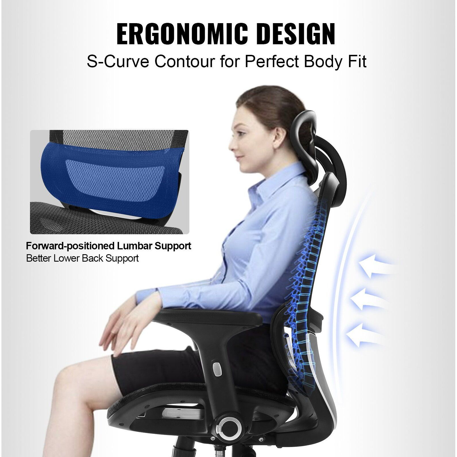 Vevor Ergonomic Office Chair  Desk Chair With Mesh Seat  Angle And Height Adjustable Home Office Chair With Back  Lumbar And Head Support  Swivel Computer Task Chair