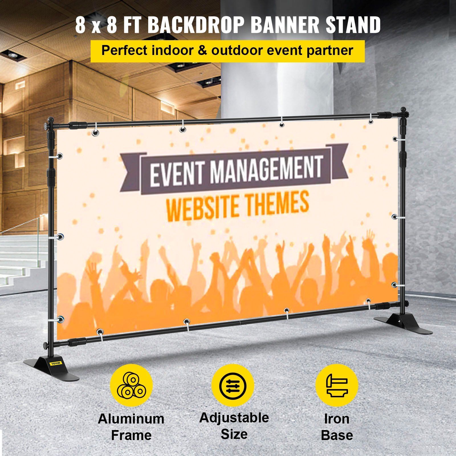 Vevor Telescopic Backdrop Banner Stand 8' X 8' Banner Stand Adjustable Step And Repeat Backdrop Banner Stand Retractable Banner Stand With Carrying Bag (8 Ft)