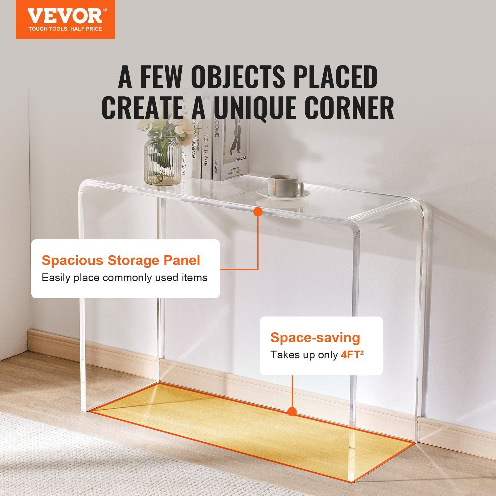 Vevor Acrylic Console Table  Clear Acrylic End Table  Transparent Acrylic Side Table 38.2X15X29.3 Inch  For Foyer  Living Room  Dining Room