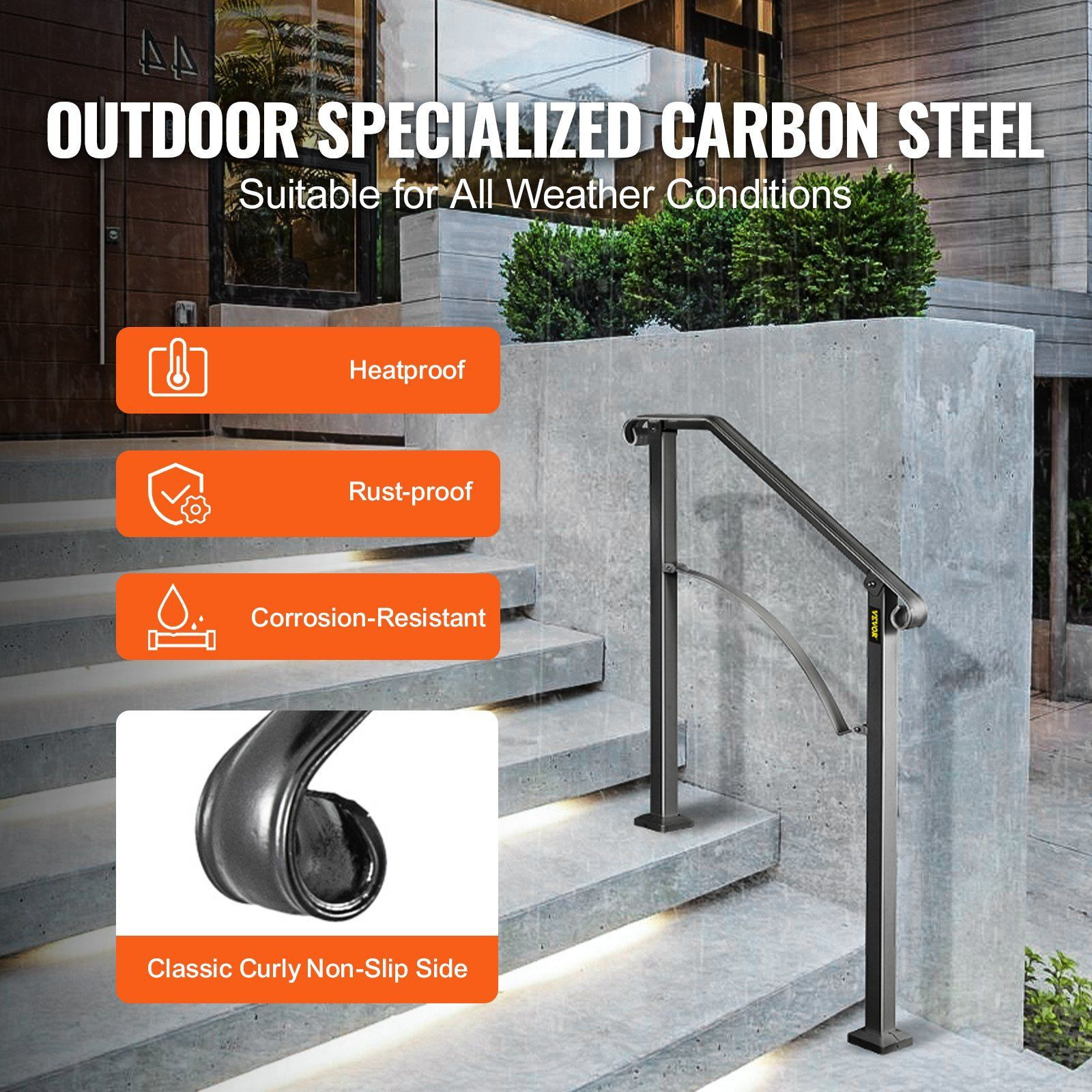 Vevor Handrails For Outdoor Steps  Fit 2 Or 3 Steps Outdoor Stair Railing  Arch2 Wrought Iron Handrail  Flexible Porch Railing  Black Transitional Handrails For Concrete Steps Or Wooden Stairs