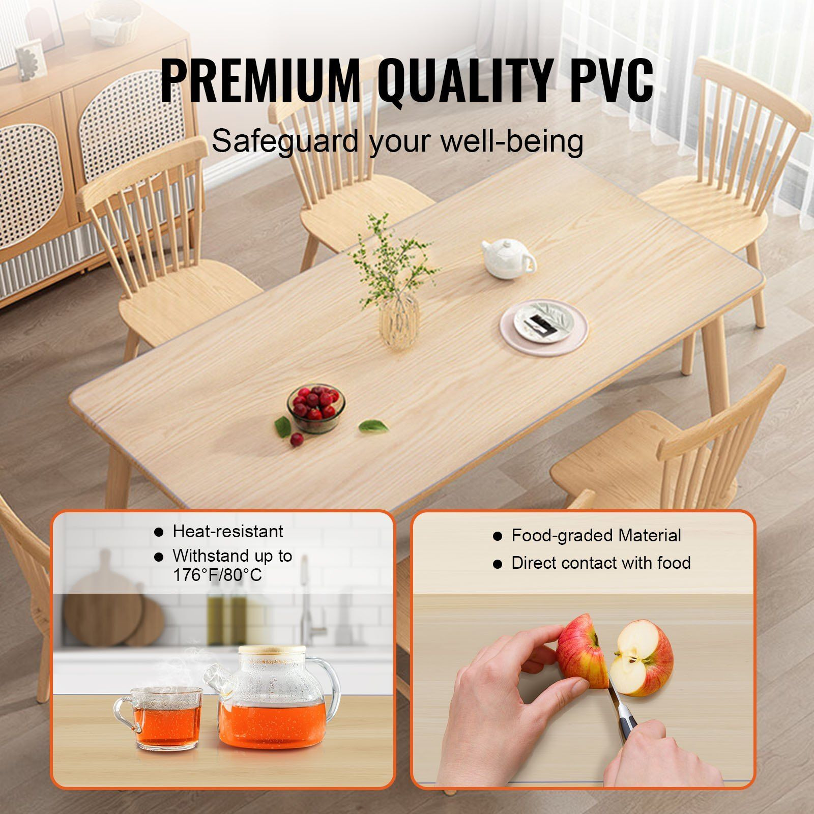 Vevor Clear Table Cover Protector  36"" X 72"" Table Cover  1.5 Mm Thick Pvc Plastic Tablecloth  Waterproof Desktop Protector For Writing Desk  Coffee Table  Dining Room Table