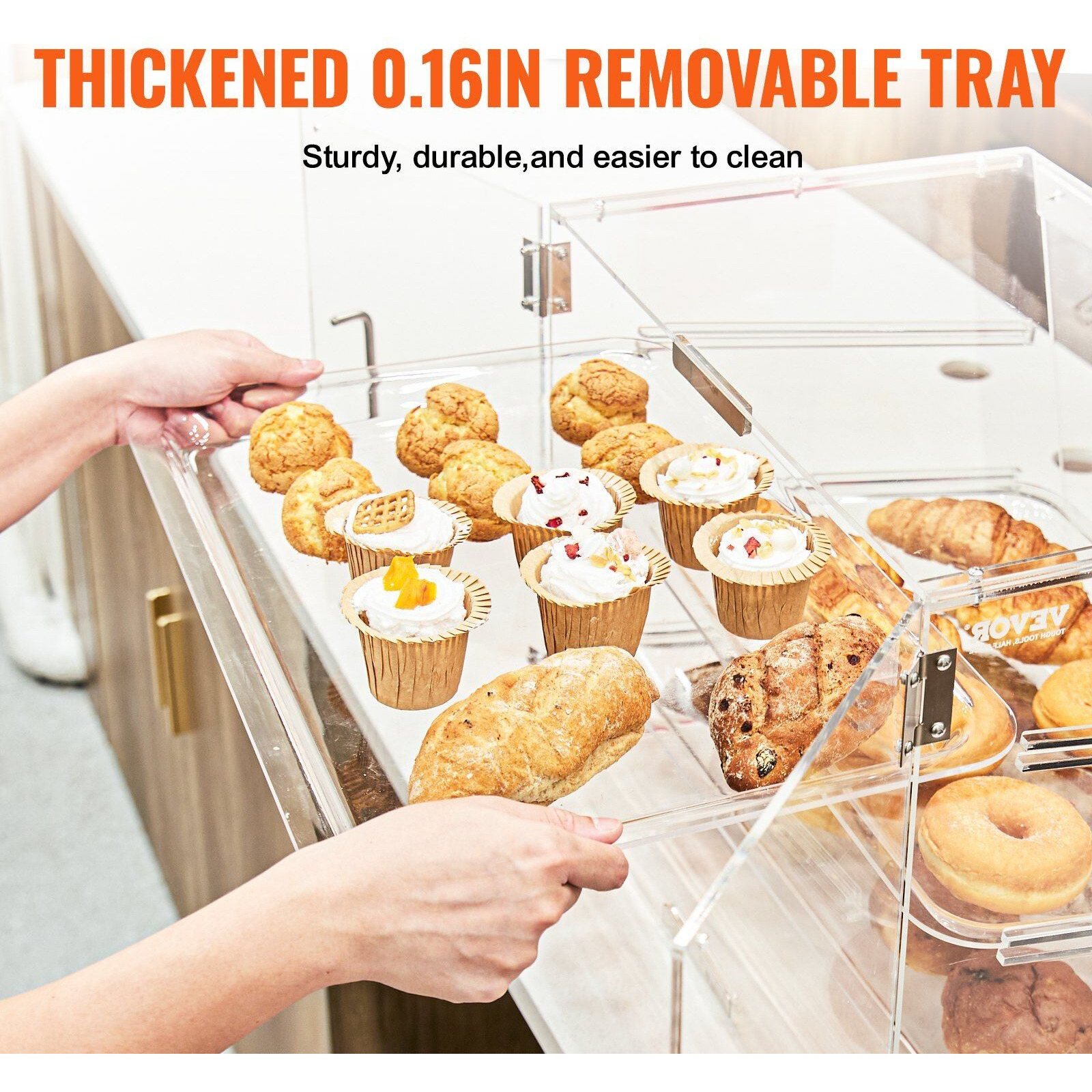 Vevor Pastry Display Case  3-Tier Commercial Countertop Bakery Display Case  Acrylic Display Box With Rear Door Access & Removable Shelves  Keep Fresh For Donut Bagels Cake Cookie  20.7"&quotX14.2"&quotX16.3""