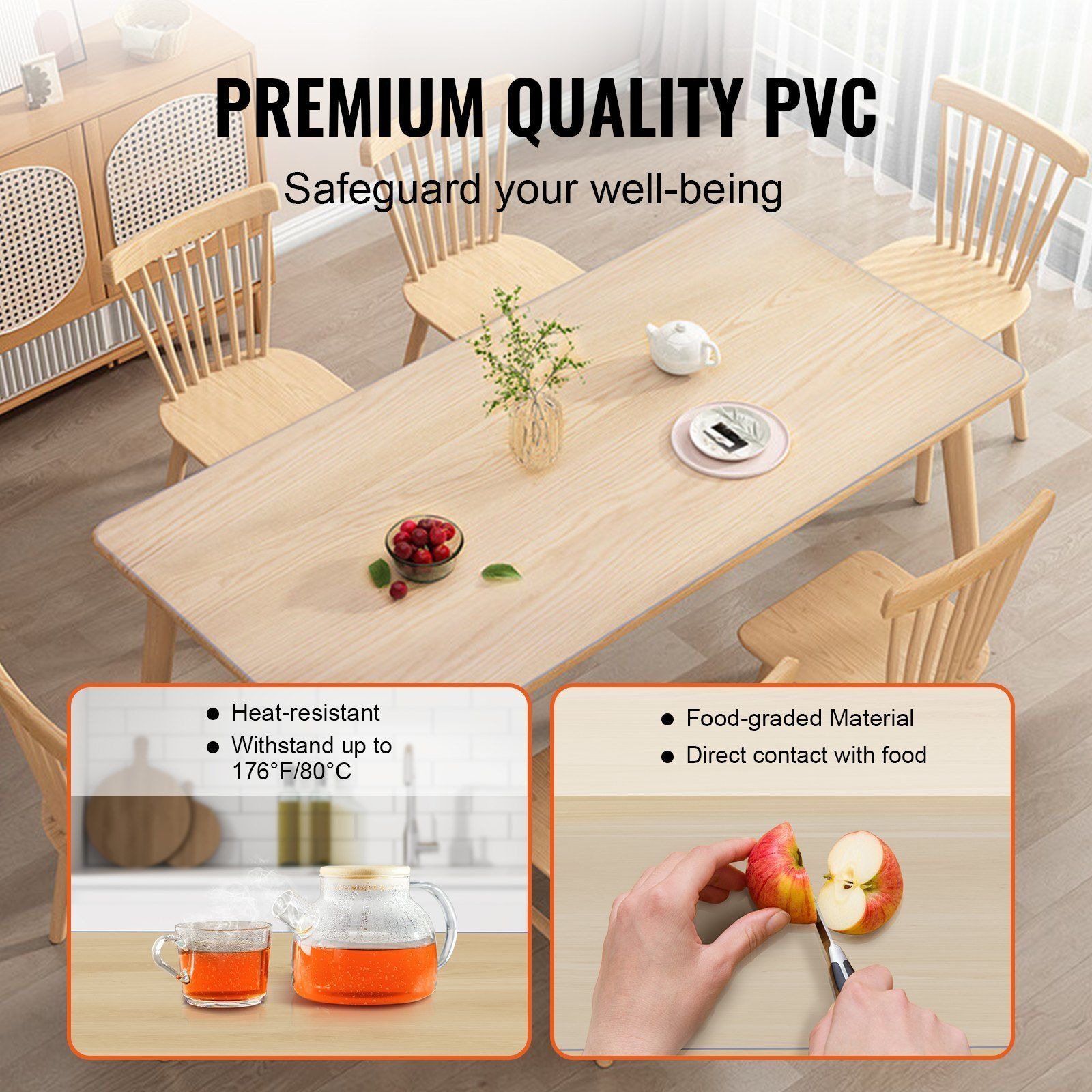 Vevor Clear Table Cover Protector  18"" X 36""/457 X 925.4 Mm Table Cover  1.5 Mm Thick Pvc Plastic Tablecloth  Waterproof Desktop Protector For Writing Desk  Coffee Table  Dining Room Table