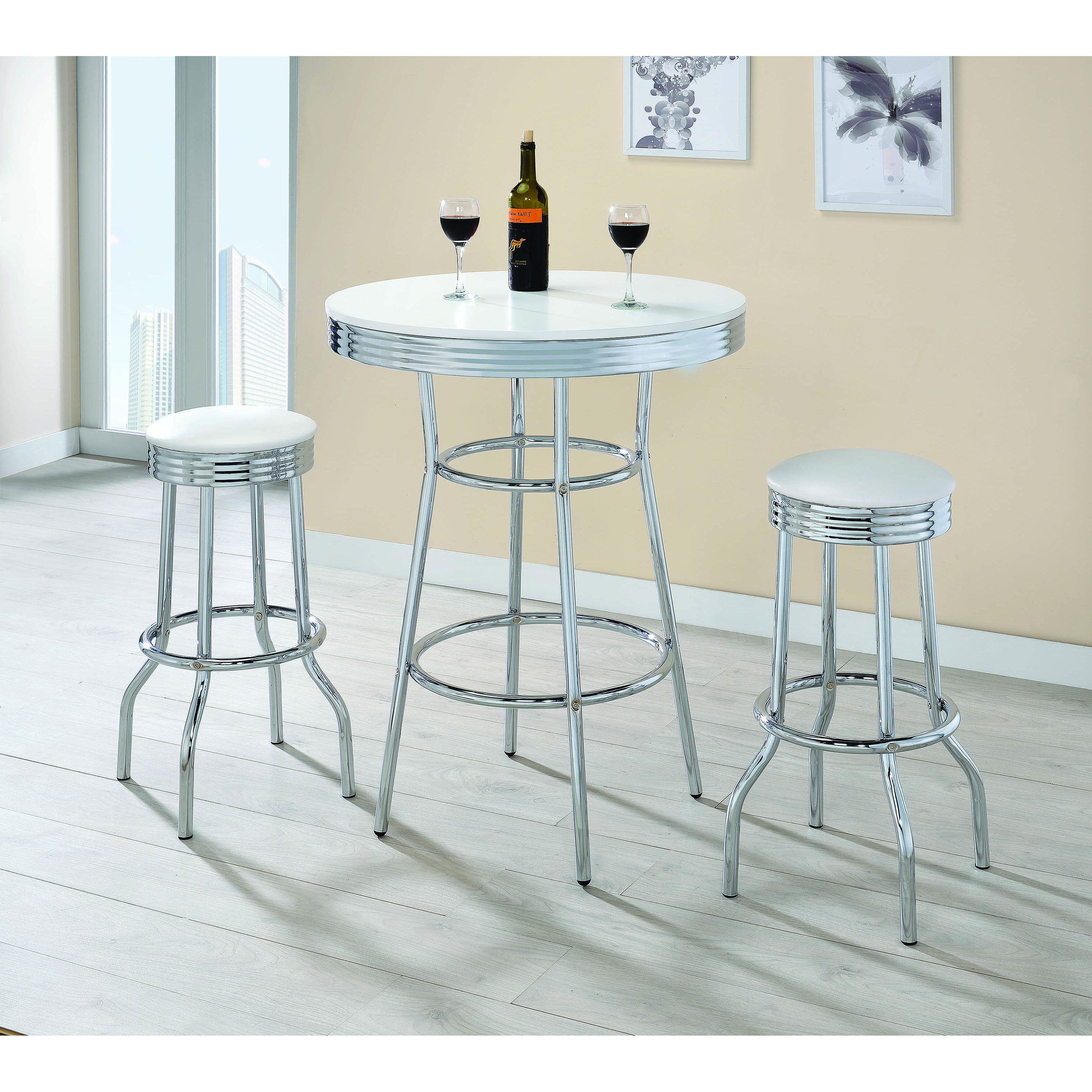 White Contemporary Round Bar Table