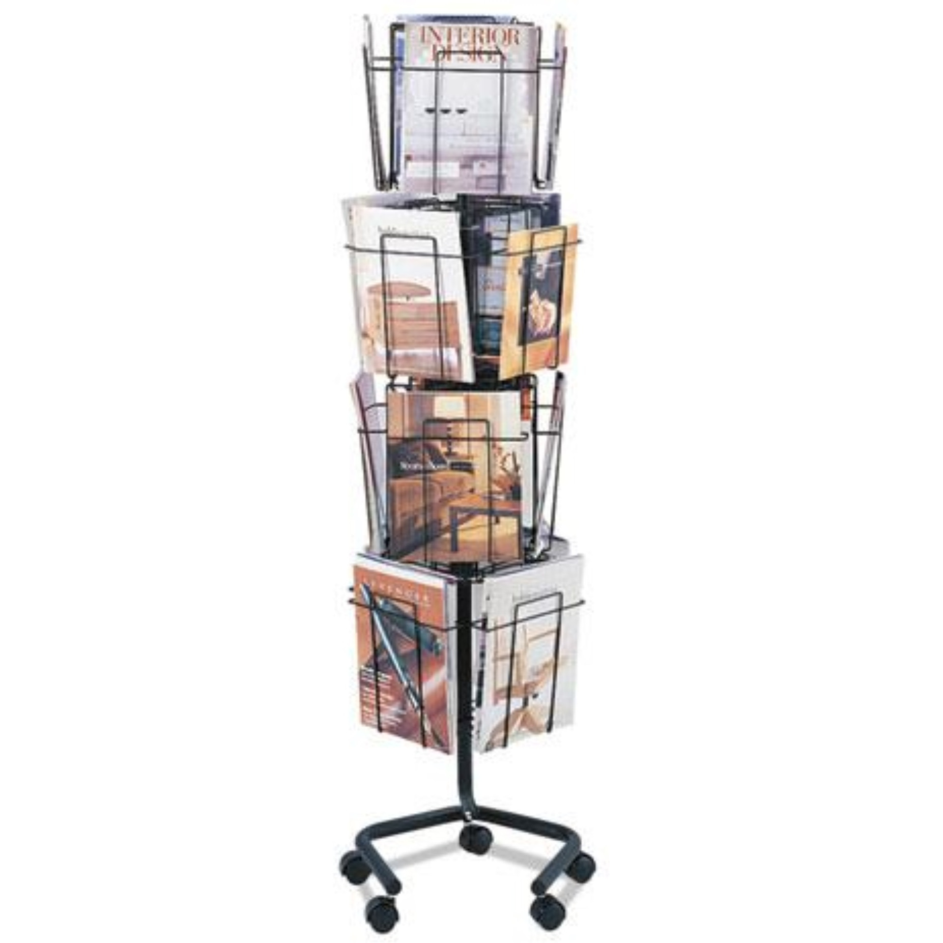 Wire Rotary Display Racks  16 Compartments  15W X 15D X 60H  Charcoal