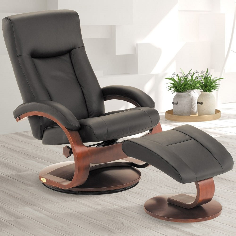 Relax-R Hamilton Recliner And Ottoman In Black Top Grain Leather