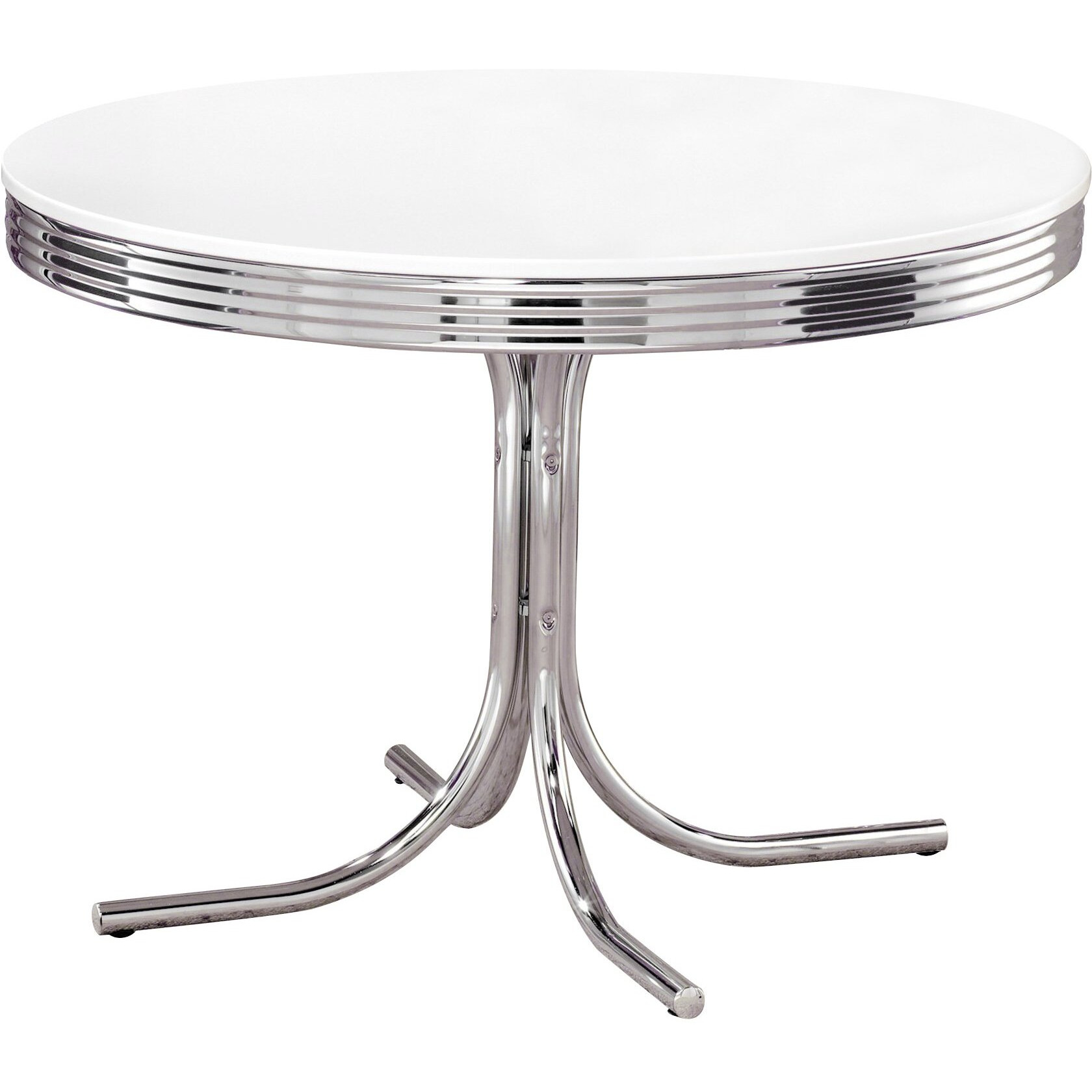 Coaster Home Furnishings Retro 1950S Soda Fountain Diner Round Dining Room Table White Laminate Top Sturdy Steel Chrome Base 2388