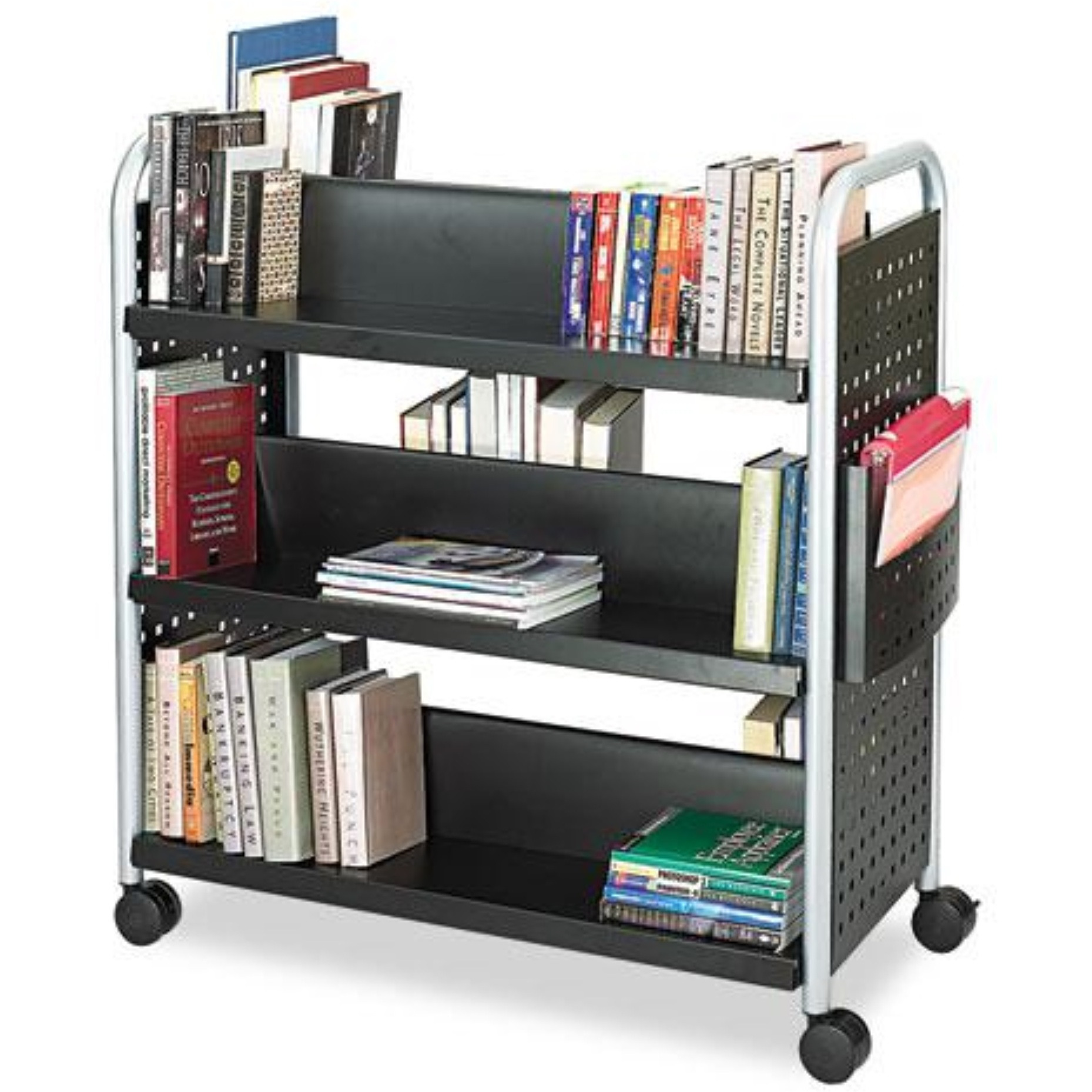Scoot Double-Sided Book Cart  Metal  6 Shelves  1 Bin  41.25"" X 17.75"" X 41.25""  Black