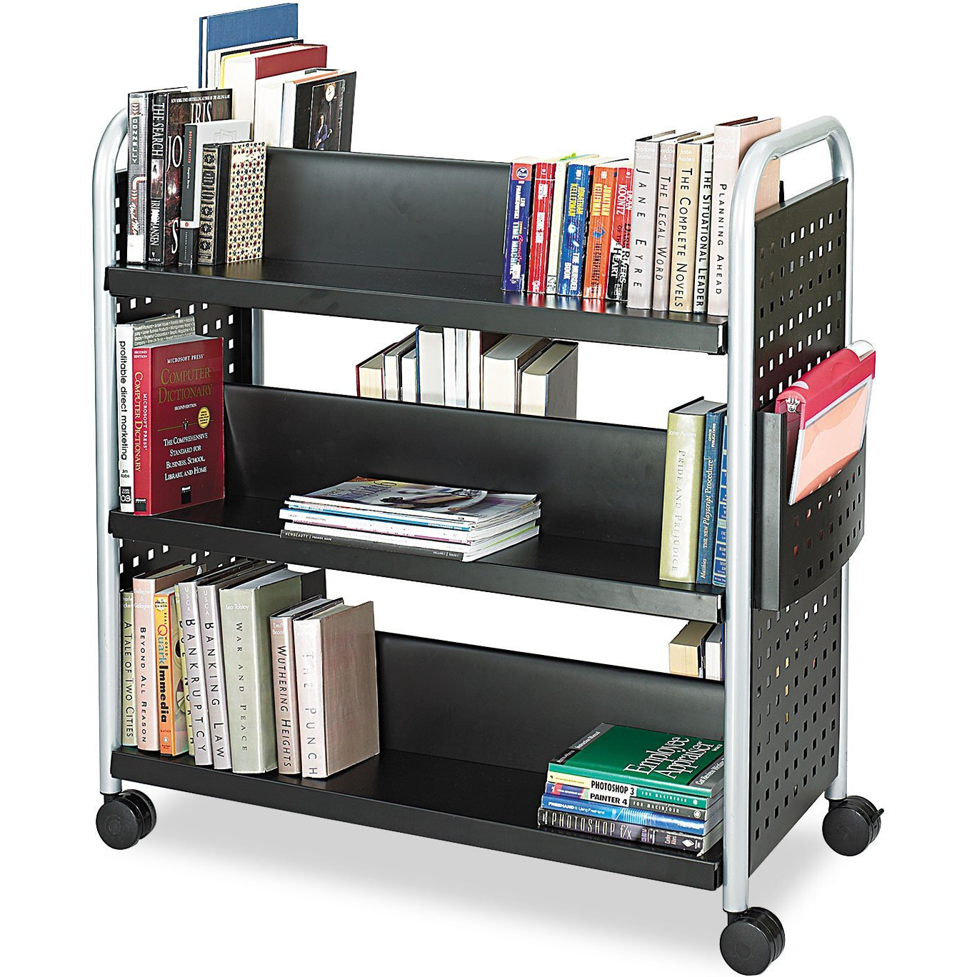 Scoot Double-Sided Book Cart  Metal  6 Shelves  1 Bin  41.25"" X 17.75"" X 41.25""  Black