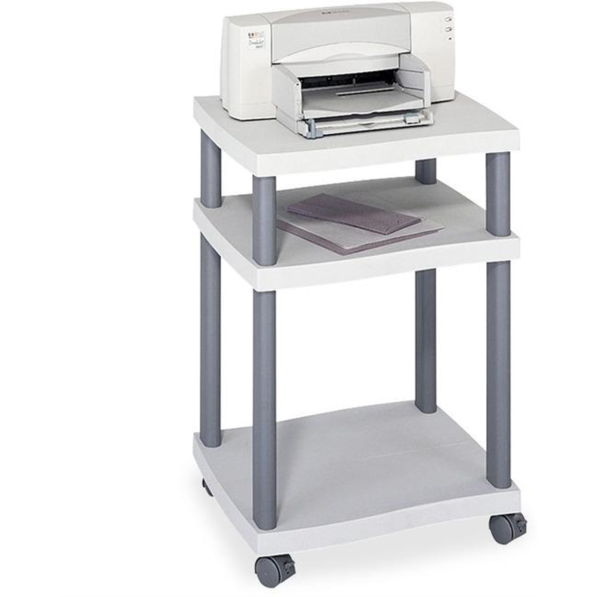 Safco Economy Desk Side Printer/Fax Stand - 100 Lb Load Capacity - 2 X Shelf(Ves) - 29.3"" Height X 20"" Width X 17.5"" Depth - Floor - Plastic - Light Gray