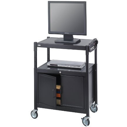 Safco Products 8943Bl Steel Adjustable Av Cart With Locking Cabinet  Black