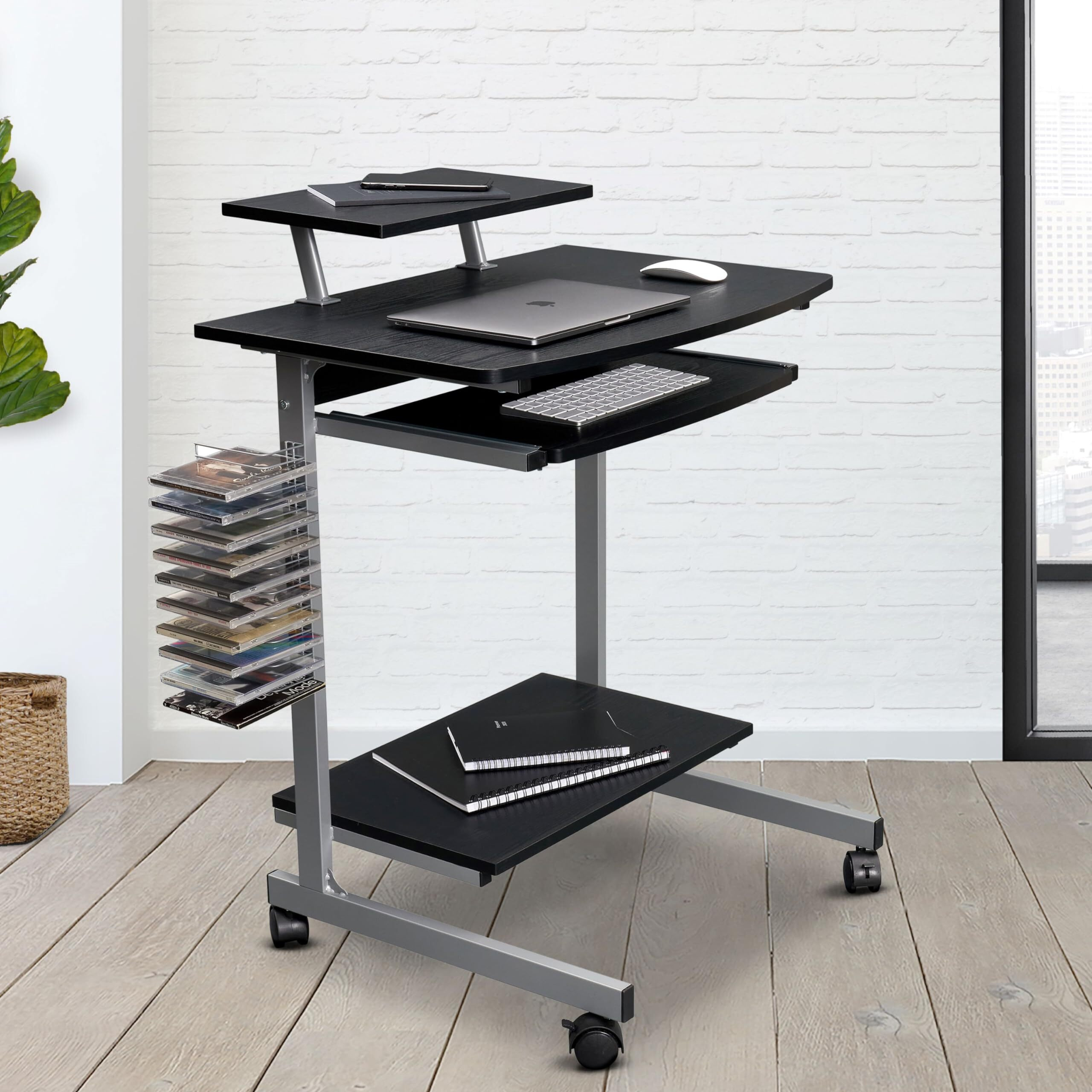 Compact Computer Cart With Storage . Color Espresso