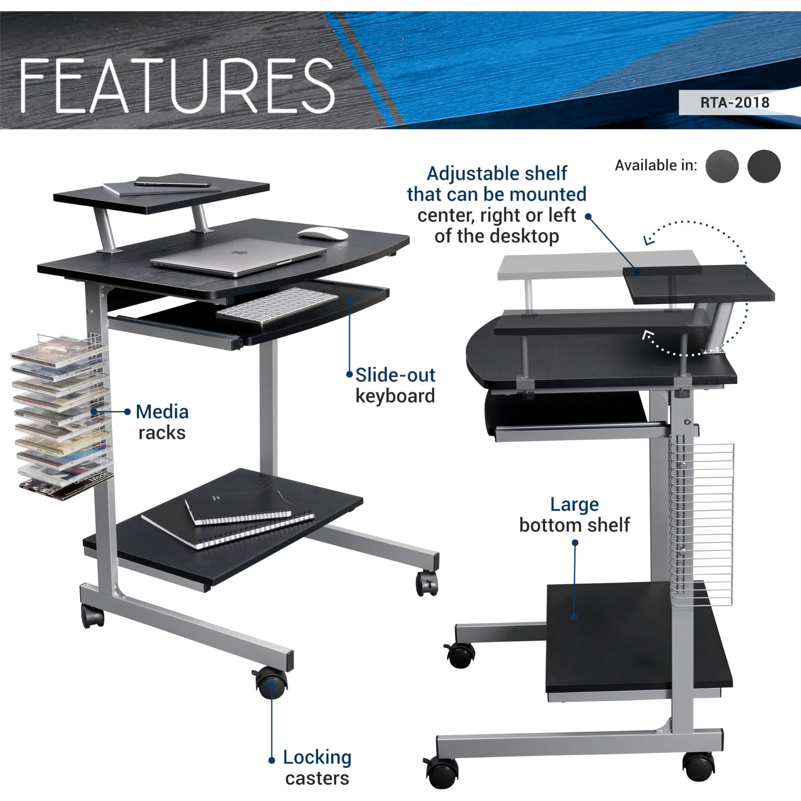 Compact Computer Cart With Storage . Color Espresso