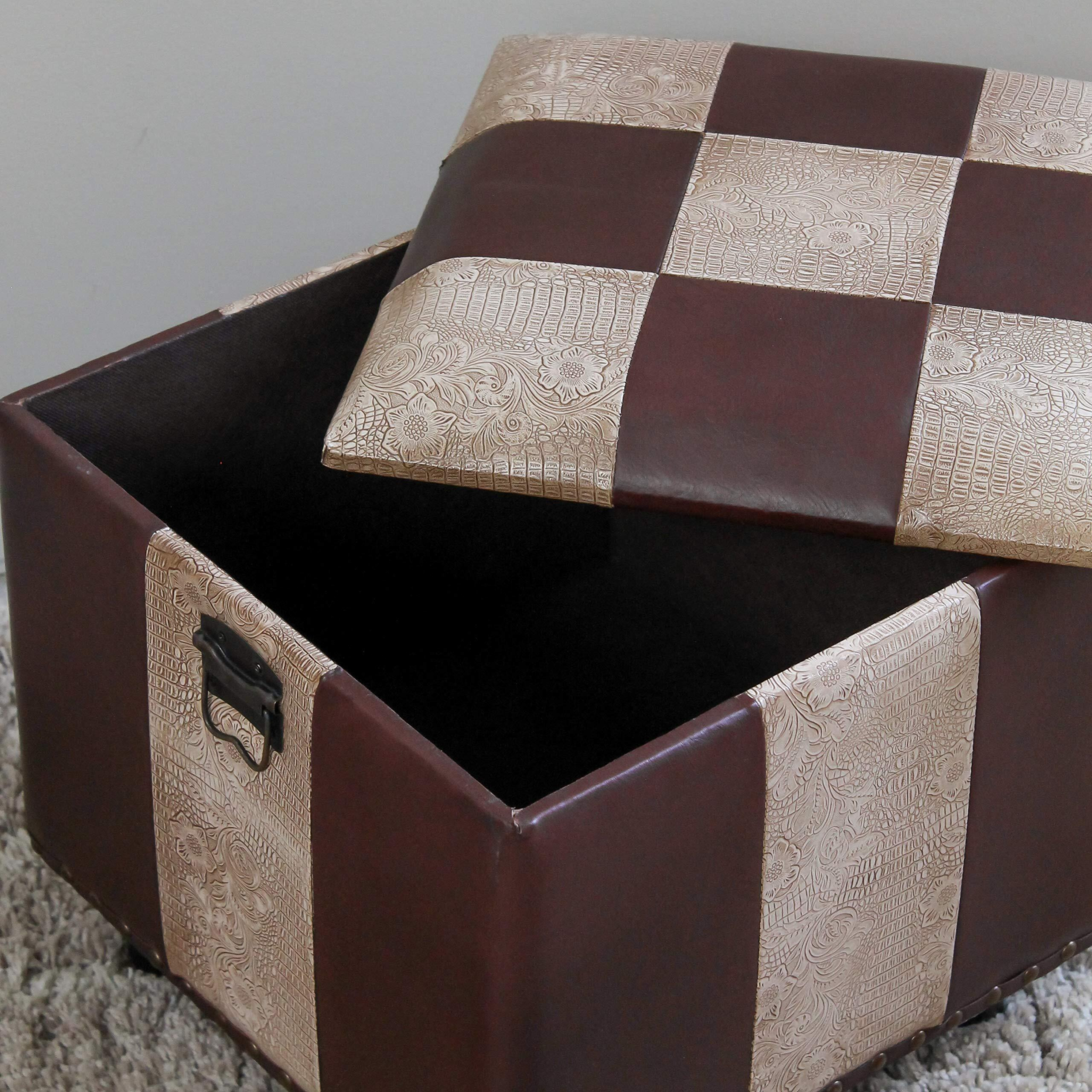 Square Faux Leather Ottoman W/Lid