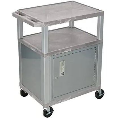 H. Wilson Tuffy Gray 3 Shelf Av Cart W/ Cabinet