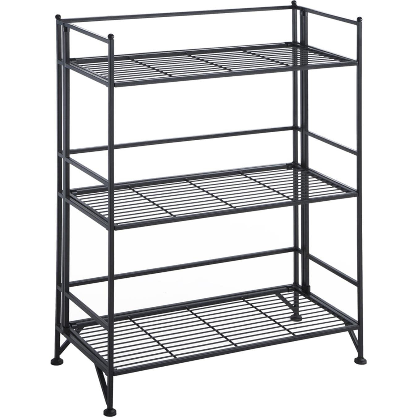 Convenience Concepts Designs2Go X-Tra Storage 3-Tier Wide Folding Metal Shelf  Black