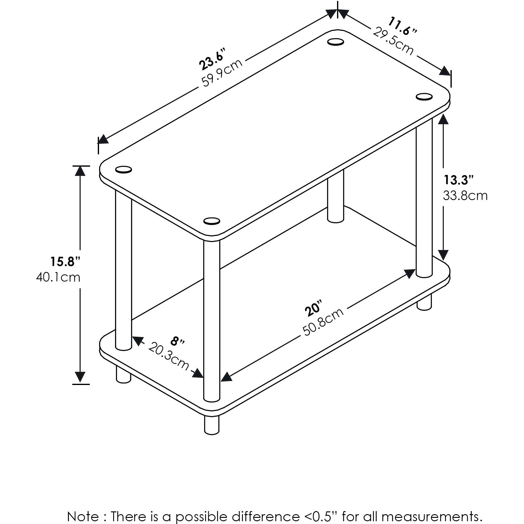 Turn-N-Tube 2-Tier No Tools Tube Shelf/End Table  Beech/White