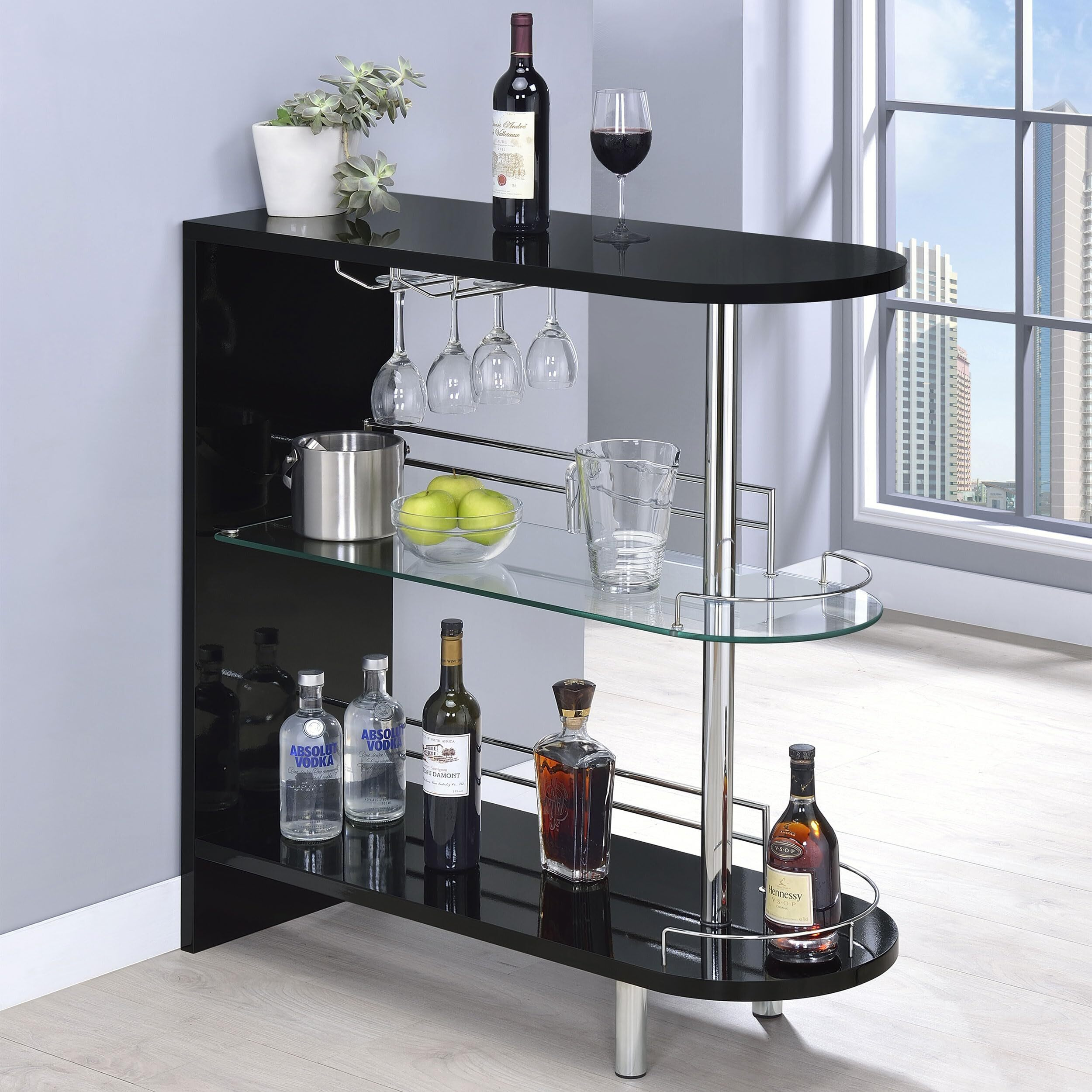 Coaster Adolfo Home Bar  Black High Gloss