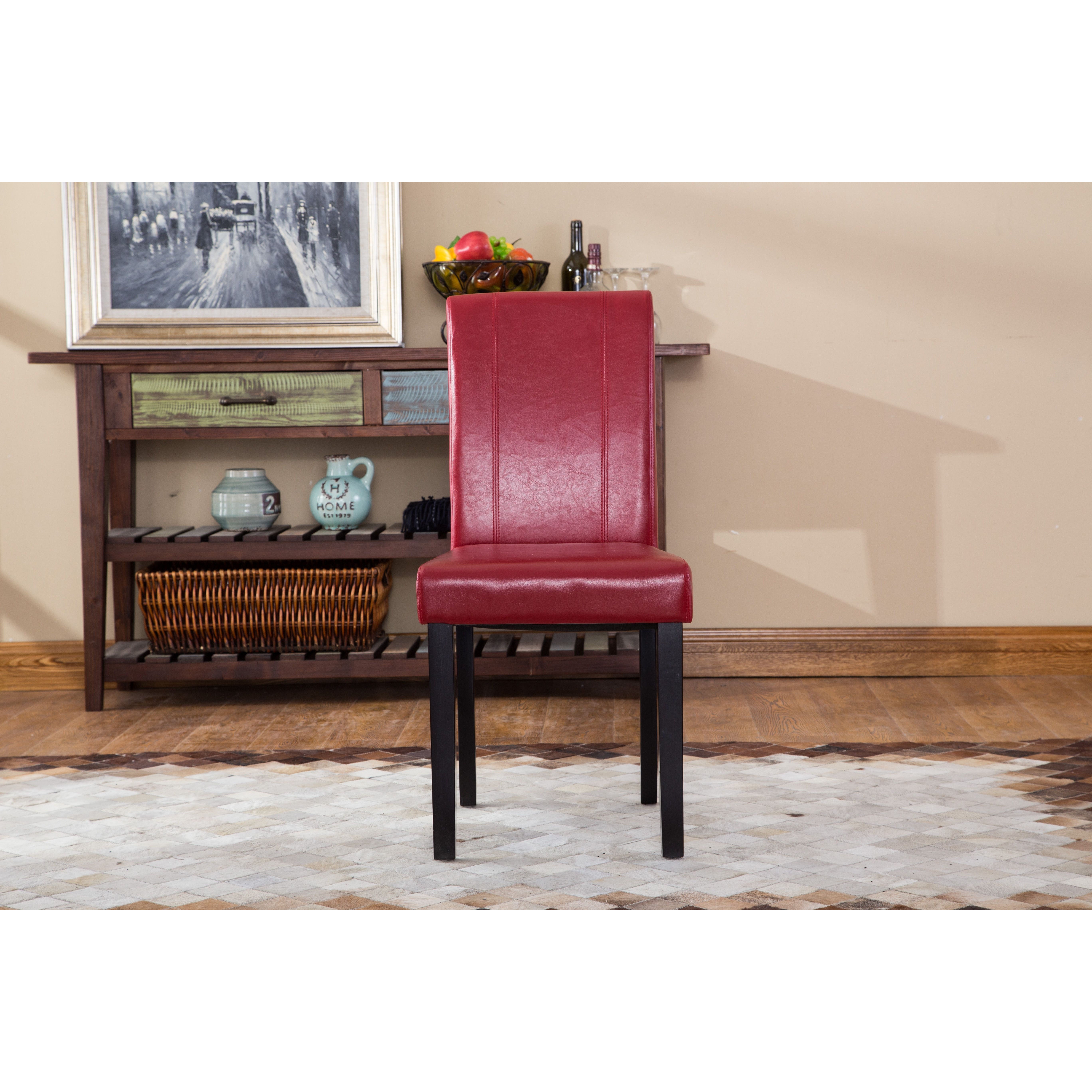 Urban Style Solid Wood Leatherette Padded Parson Chair  Red  Set Of 2