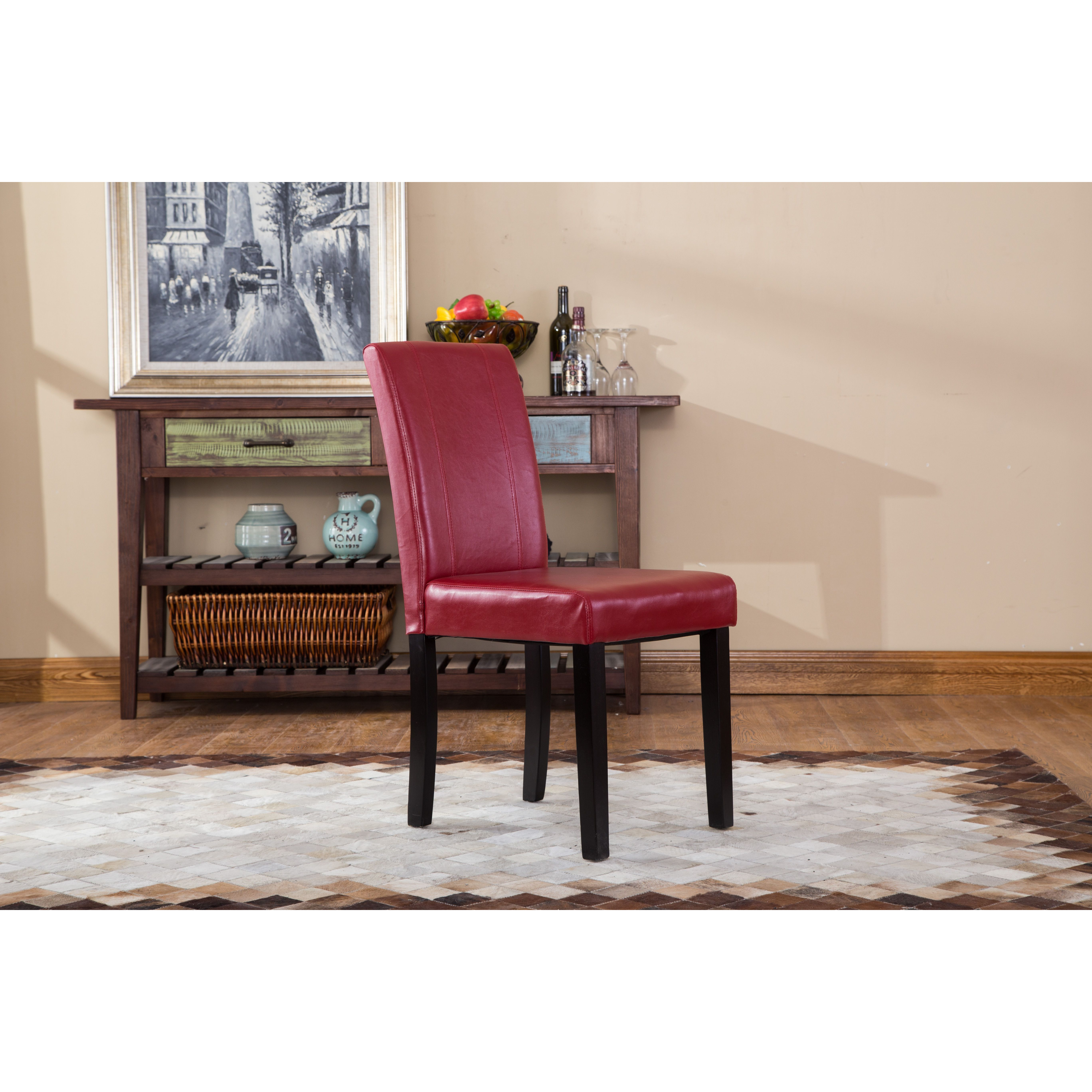 Urban Style Solid Wood Leatherette Padded Parson Chair  Red  Set Of 2