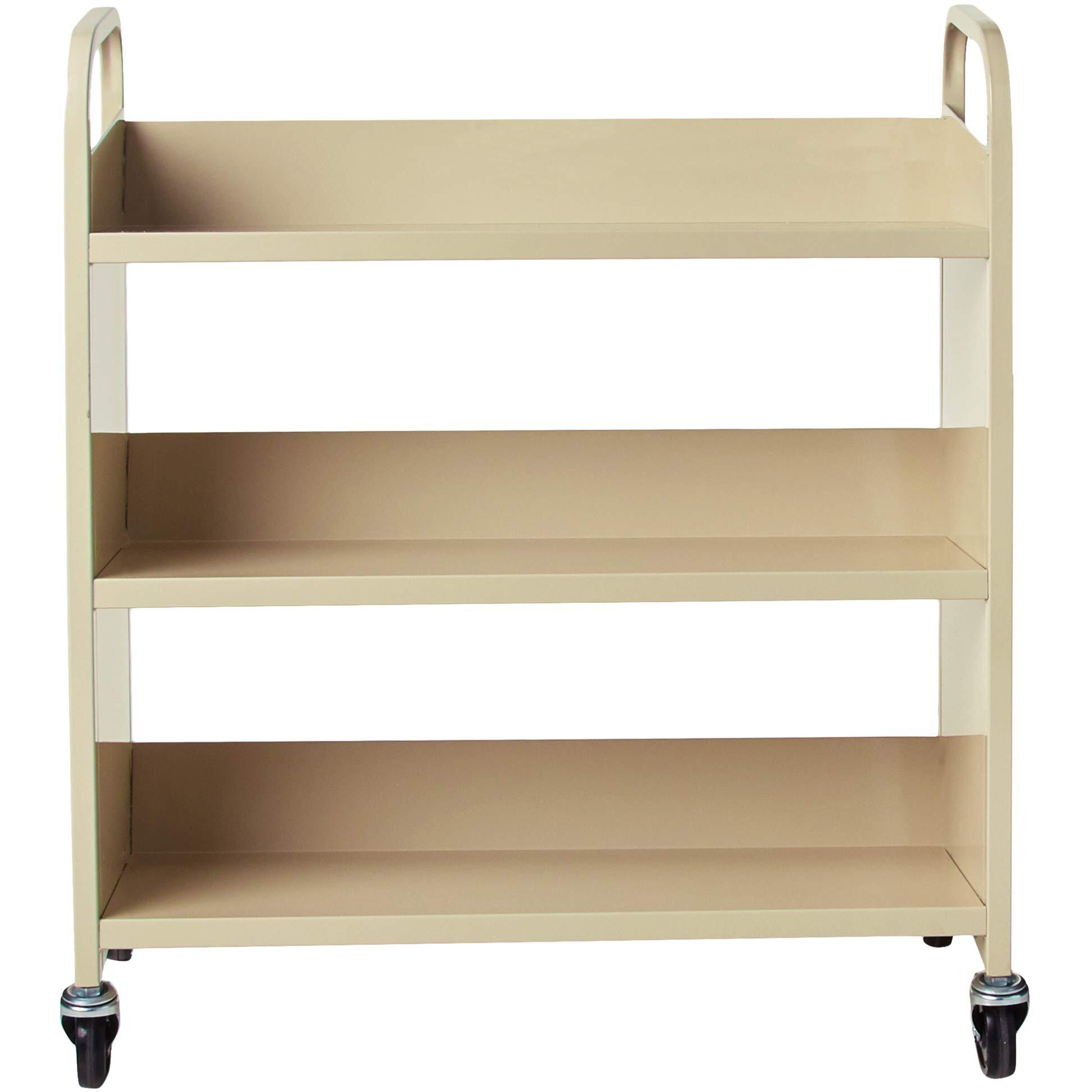 Safco Products Single-Sided Library Book Cart 5358Sa Sand  Heavy Duty  Swivel Wheels  3 Slanted Shelves