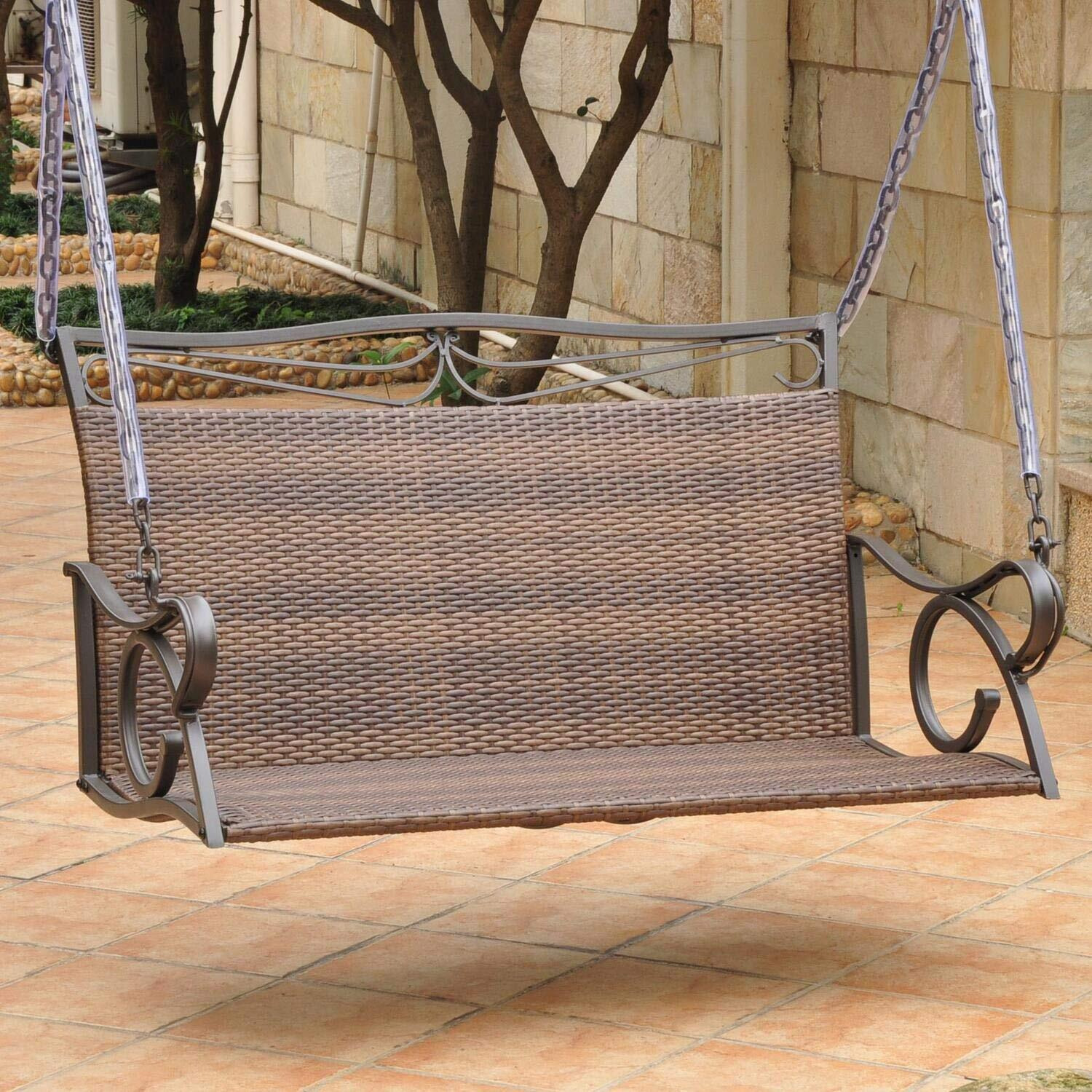 International Caravan Lisbon Loveseat Porch Swing In Antique Brown