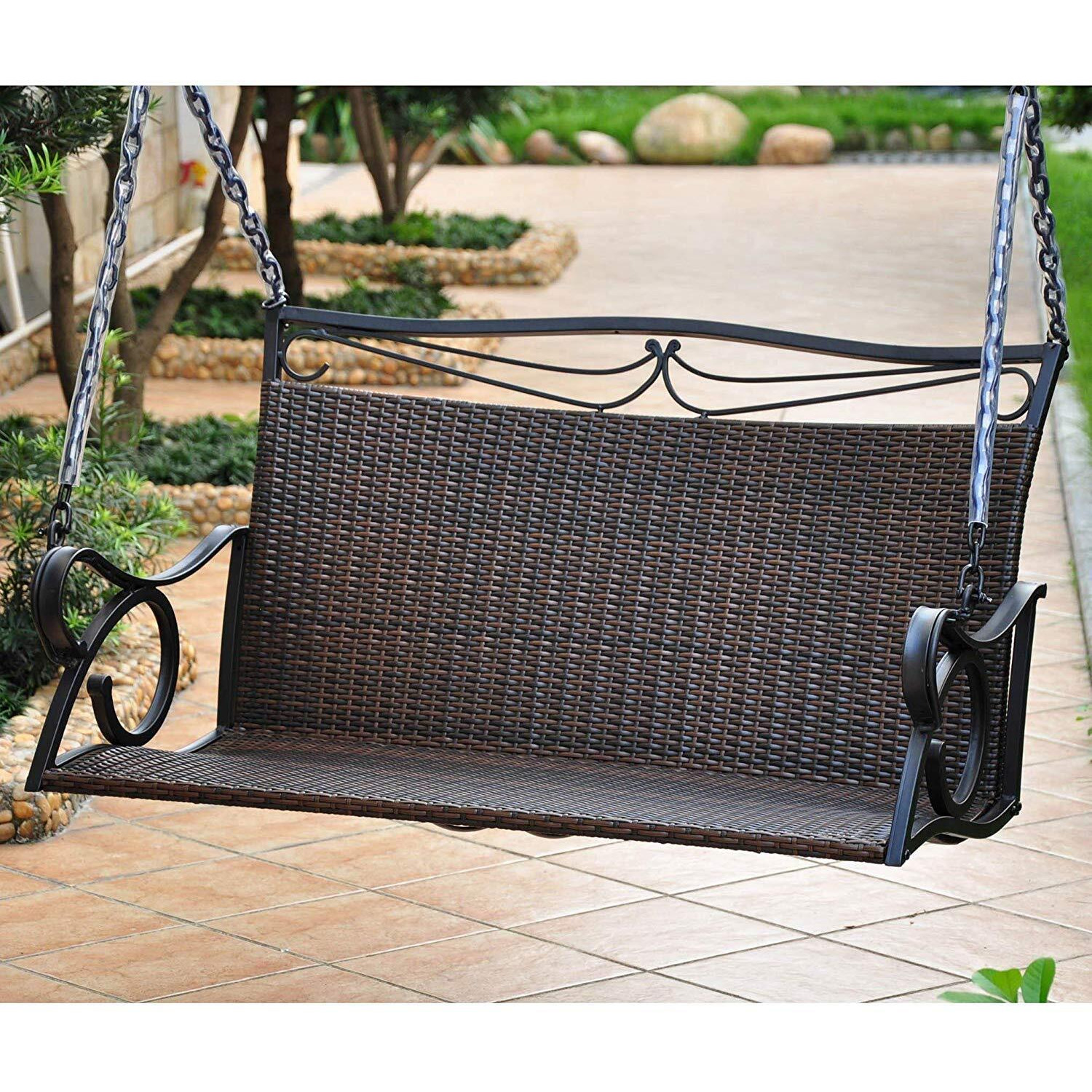 International Caravan Lisbon Loveseat Porch Swing In Antique Brown