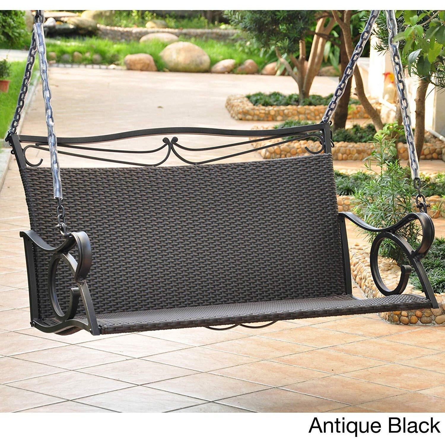International Caravan Lisbon Loveseat Porch Swing In Antique Brown