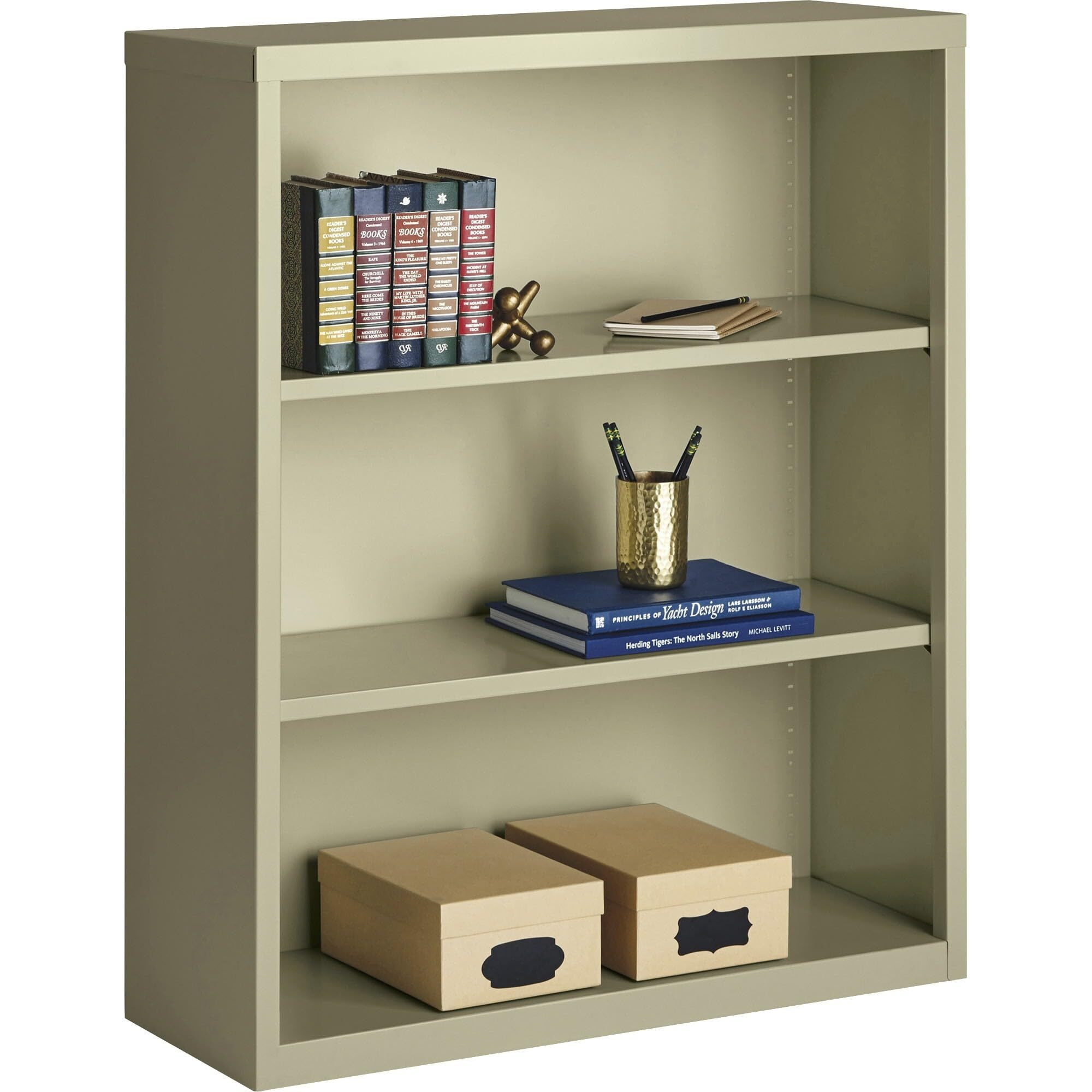 Lorell Fortress Series Bookcases - 34.5"" X 13"" X 42"" - 3 X Shelf(Ves) - Putty - Powder Coated - Steel - Recycled