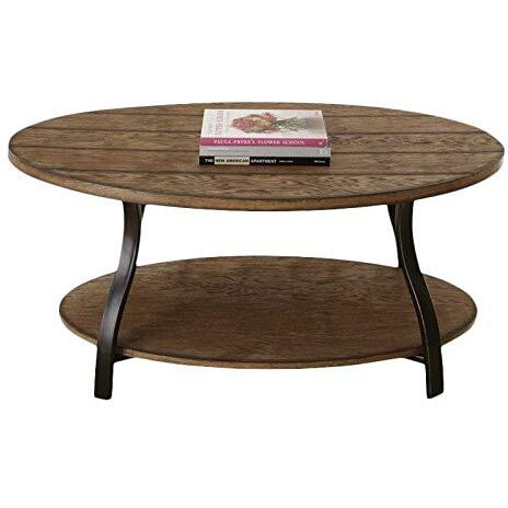 Steve Silver Company Denise  Modern Style  Oak Finish  Planked Tops  Metal Legs  Charming Design Cocktail Table  47 X 31 X 21  Brown
