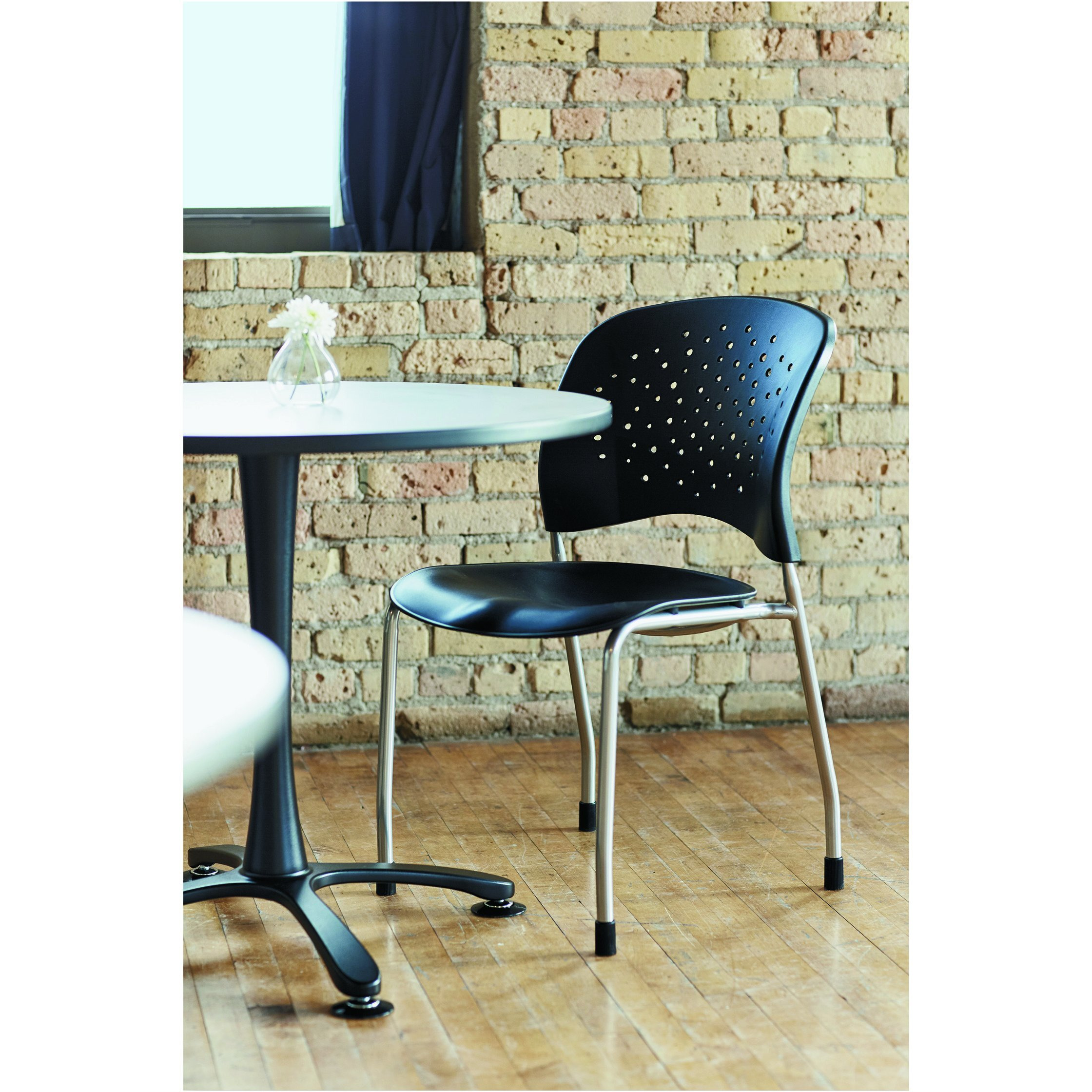 Rve Series Guest Chair W/ Straight Legs  Black Plastic  Silver Steel  2/Carton