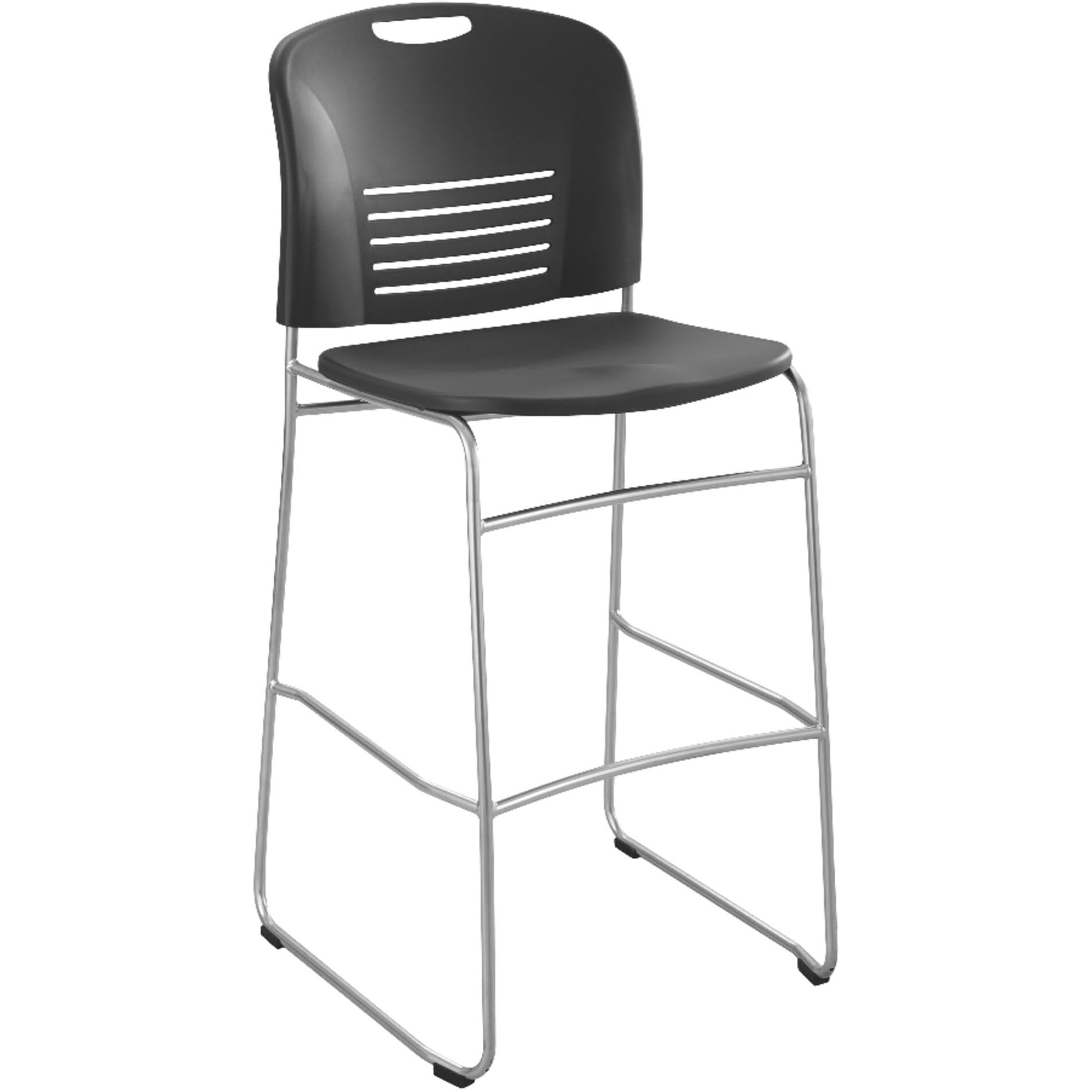 Vy Sled Base Bistro Chair  Supports Up To 350 Lb  30.5"" Seat Height  Black Seat  Black Back  Silver Base