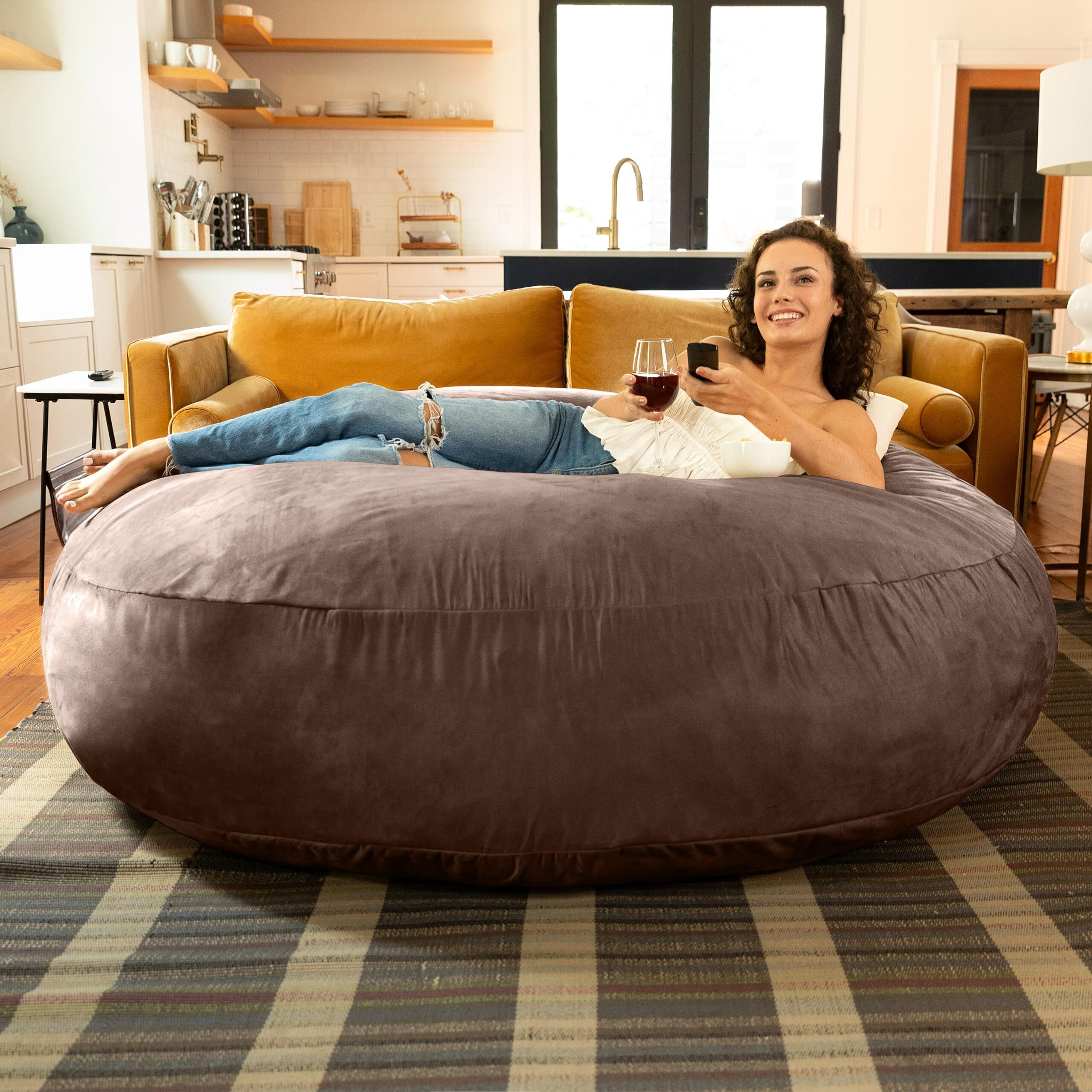Jaxx 6 Foot Cocoon - Large Bean Bag Chair For Adults  Microsuede Chocolate