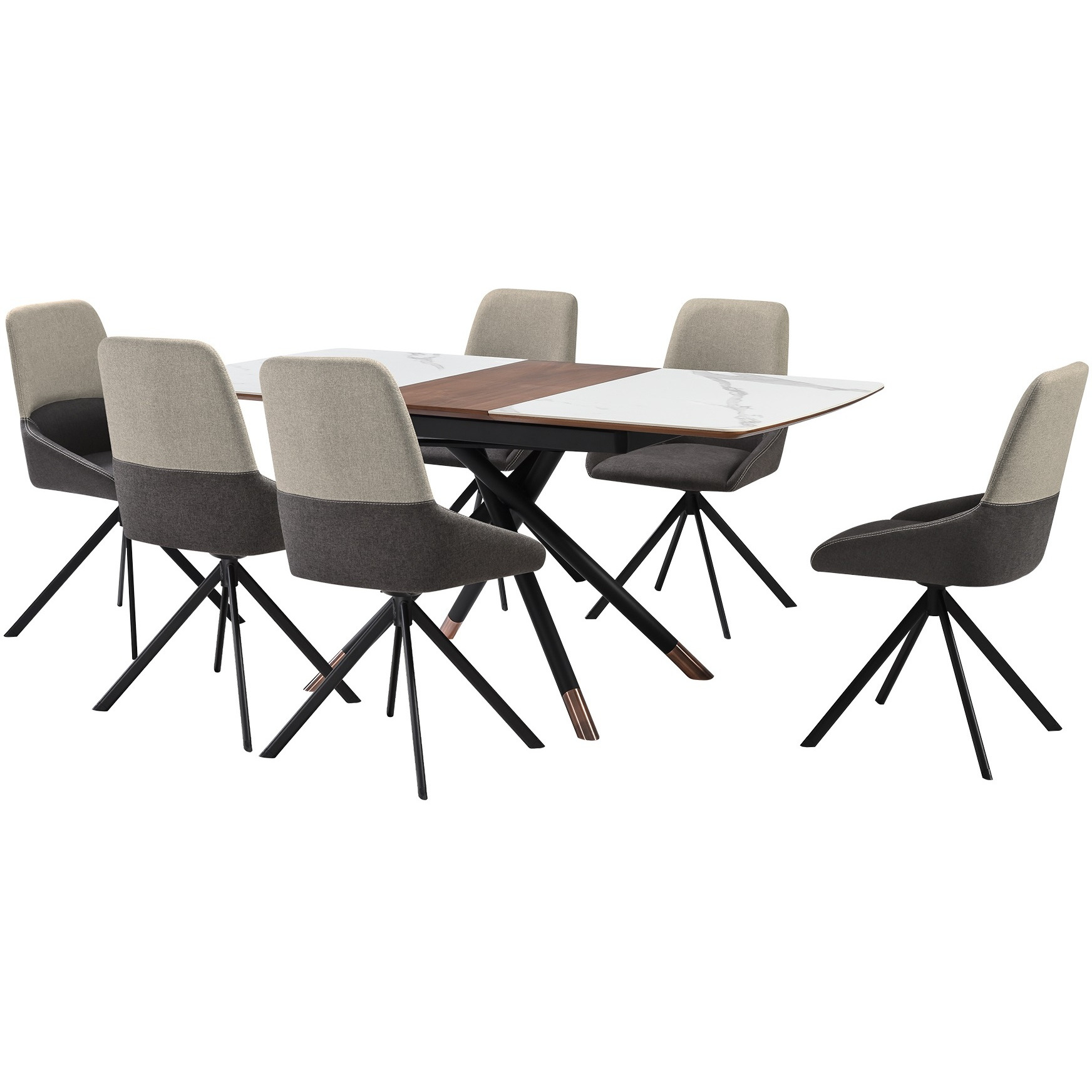 Alora Maverick 7 Piece Extendable Dining Set With Two-Tone Gray Fabric Chairs