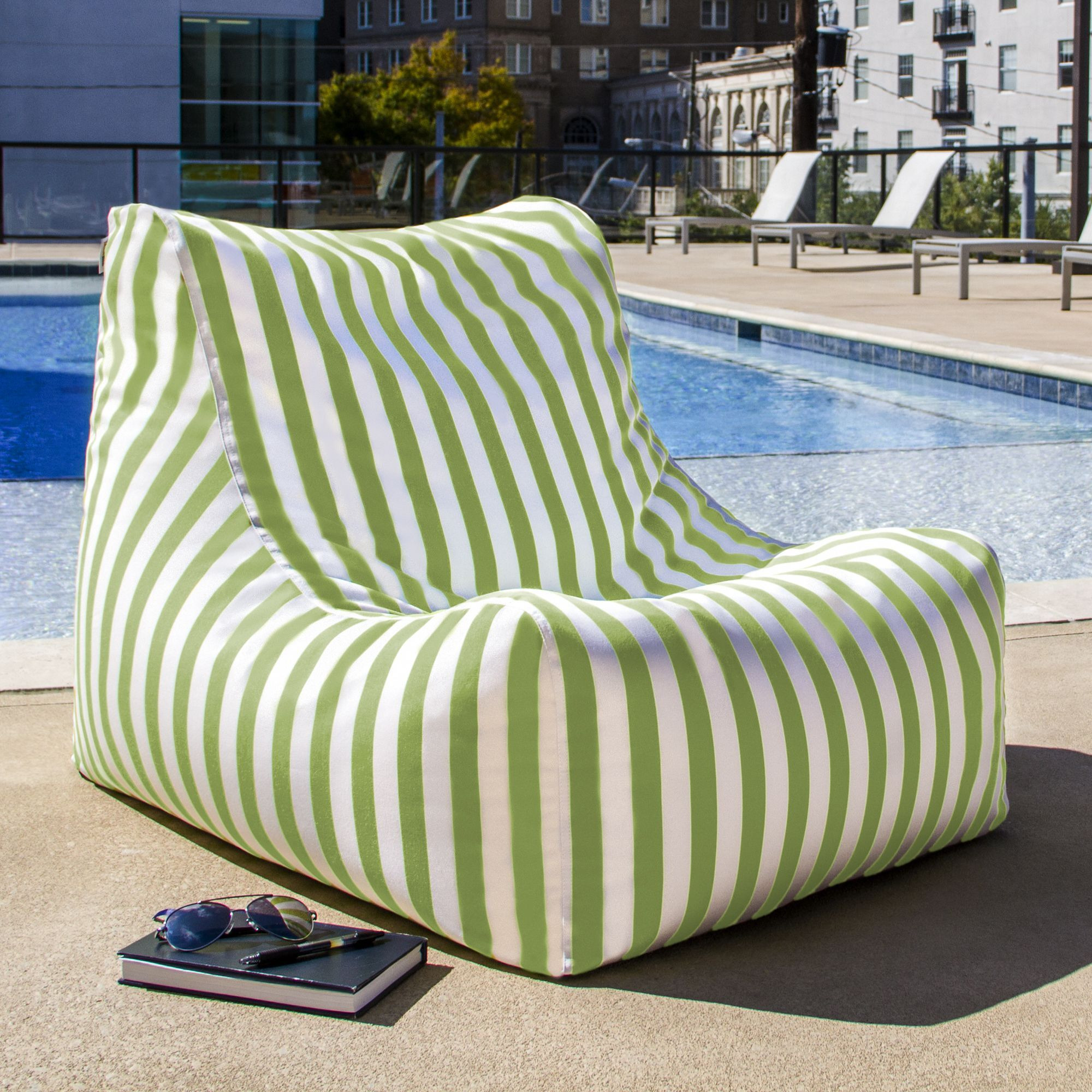 Jaxx Ponce Outdoor Bean Bag Chair  Lime Stripes