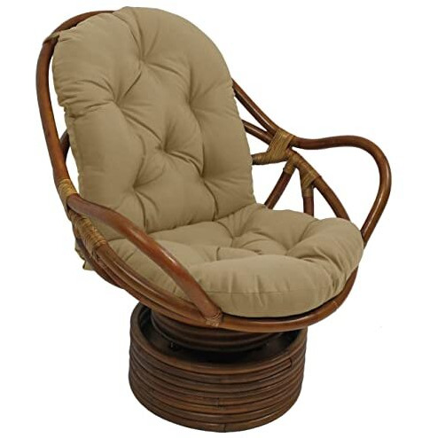Rattan Swivel Rocker With Outdoor Fabric Cushion  Sandstone