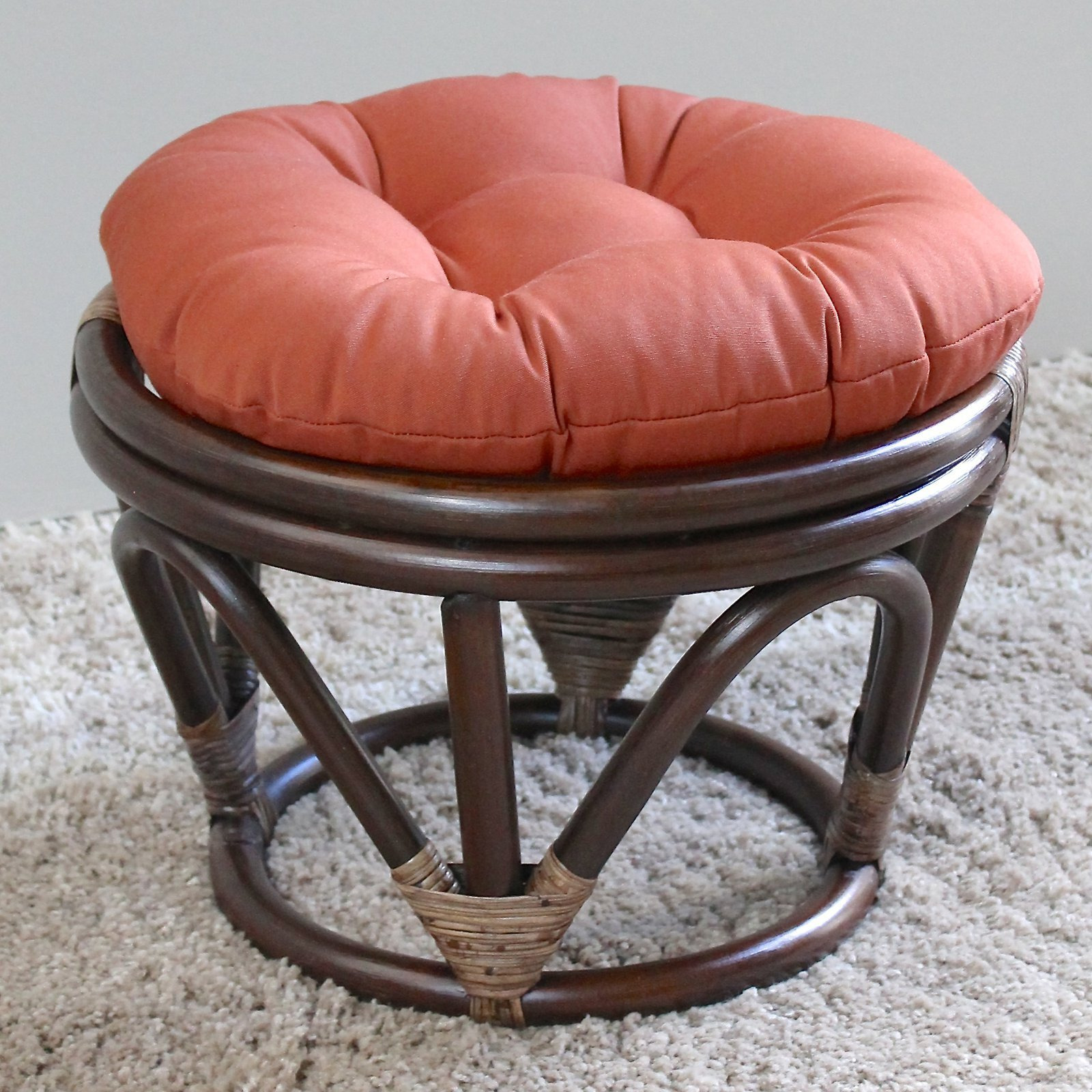 Rattan Footstool With Twill Cushion