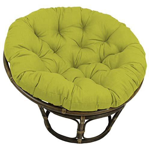 42-Inch Rattan Papasan Chair With Solid Outdoor Fabric  Lime