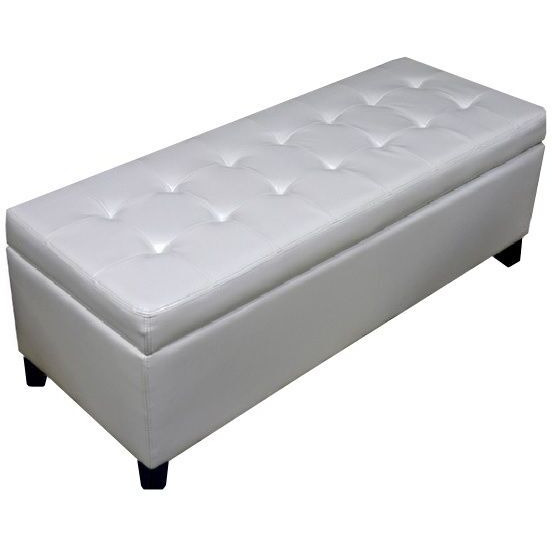 Many White Tuffed Storage Bench