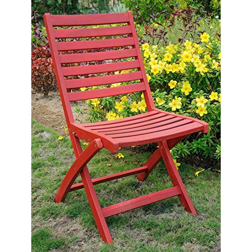 Acacia Folding S/2 Ladder Back Armchair With Barn Red Finish