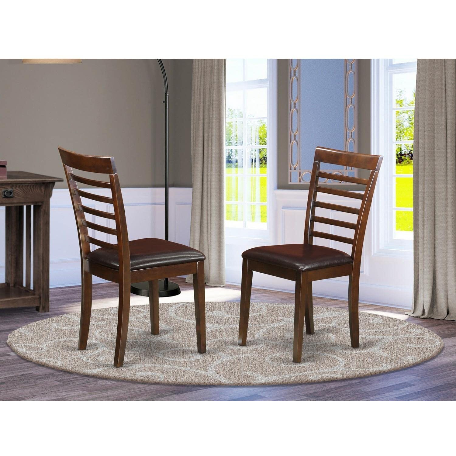 Milan  Kitchen  Chair  With  Faux  Leather  Seat  -  Mahogany  Finish   Set  Of  2