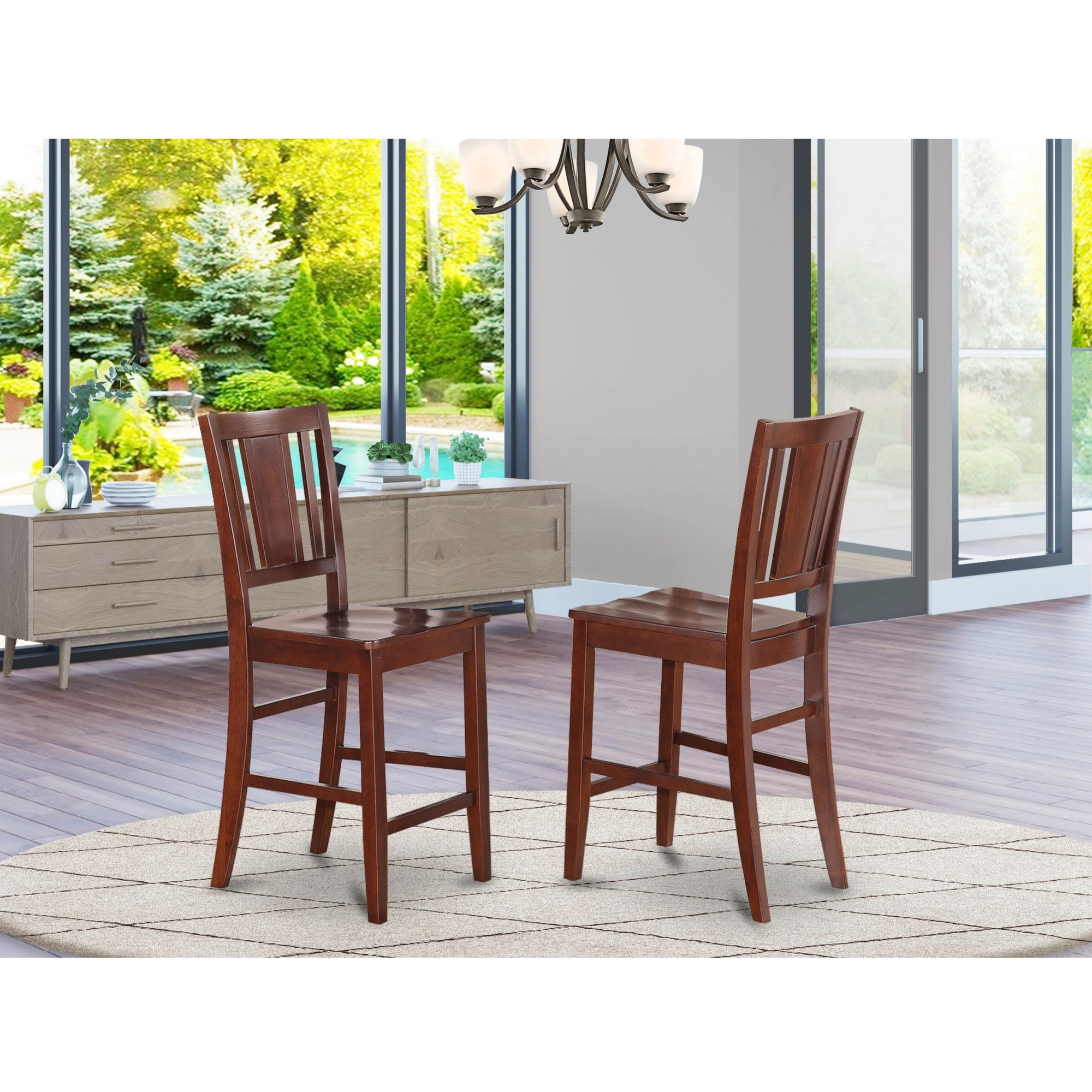 Buckland  Counter  Height  Dining  Room  Chair  With  Wood  Seat  In  Mahogany  Finish   Set  Of  2
