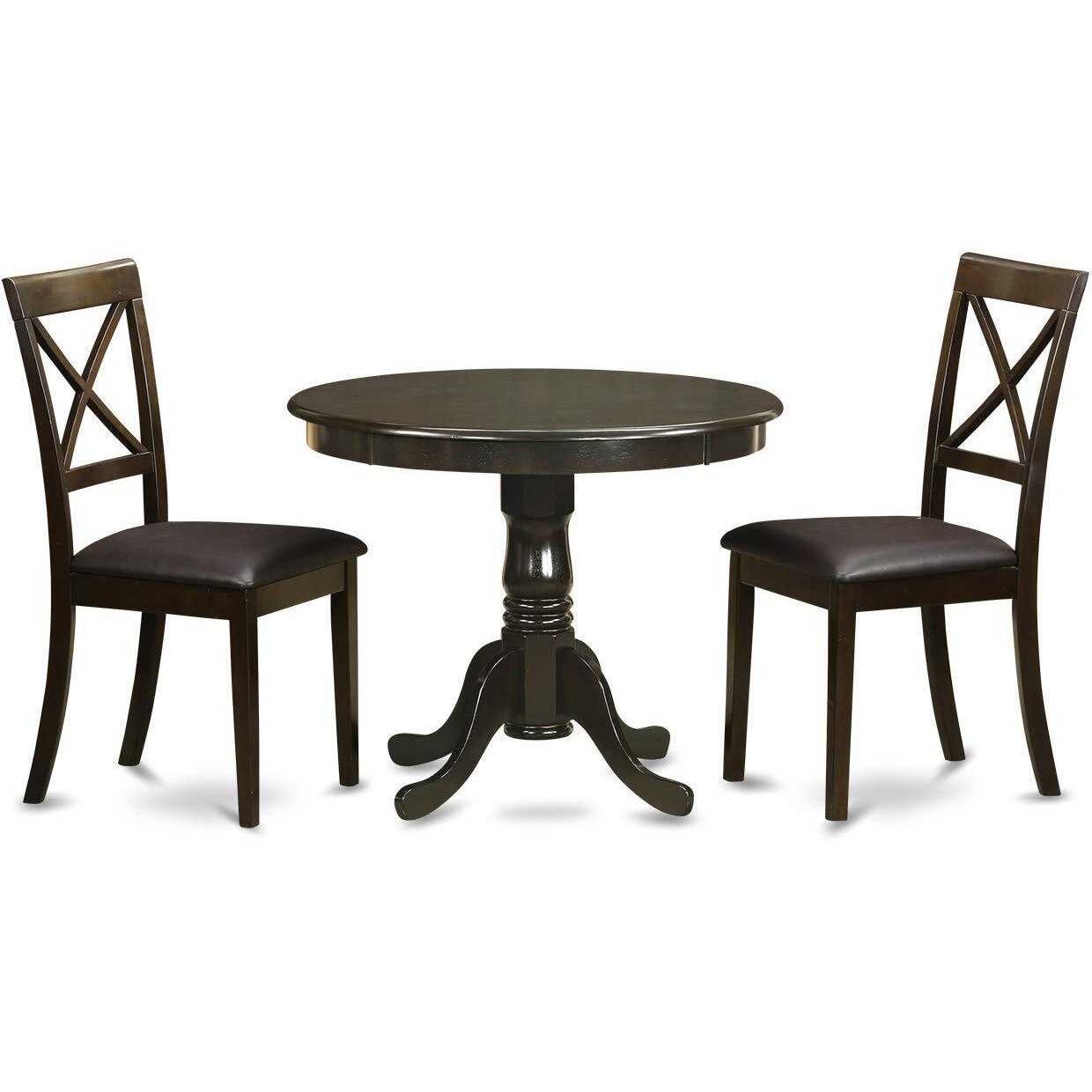 East West Furniture Anbo3-Cap-Lc 3 Piece Set For Small Spaces Contains A Round Kitchen Table With Pedestal And 2 Faux Leather Dining Room Chairs  36X36 Inch