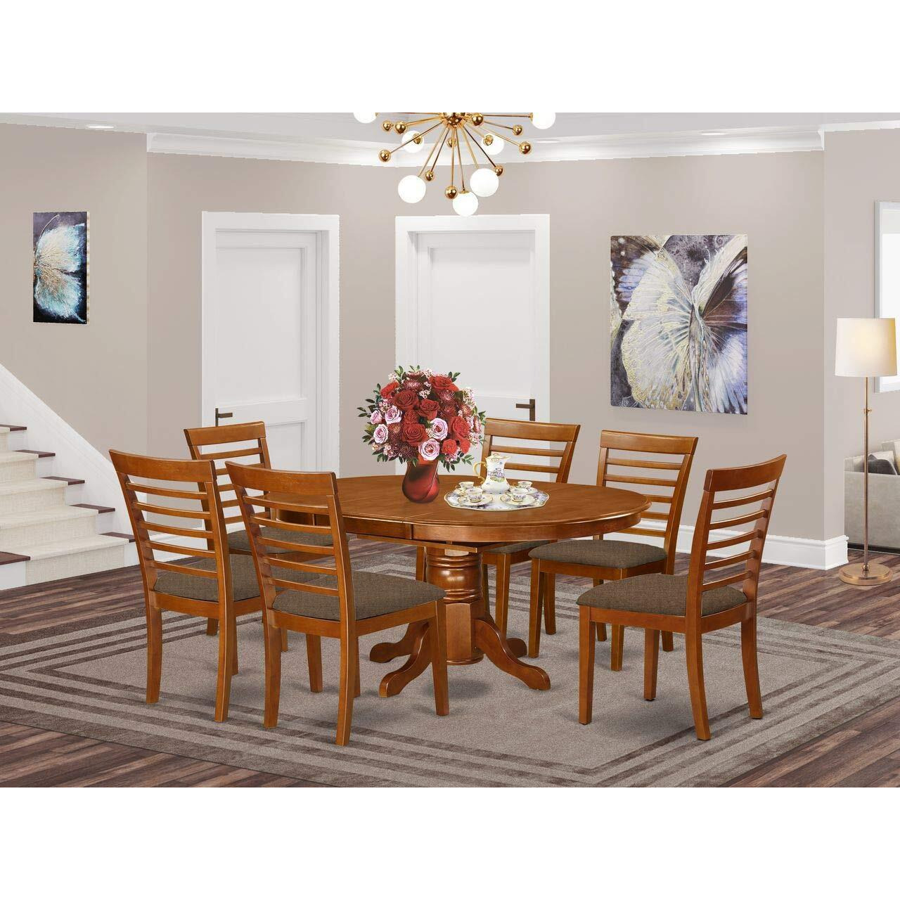 East West Furniture Avml7-Sbr-C Avon 7 Piece Kitchen Set Consist Of An Oval Table With Butterfly Leaf And 6 Linen Fabric Dining Room Chairs  42X60 Inch  Saddle Brown