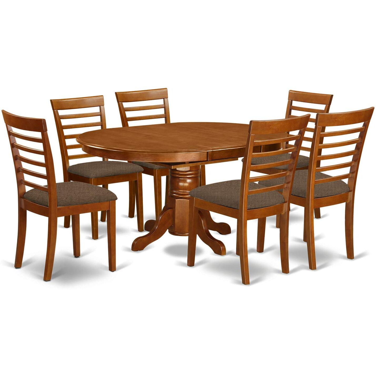 East West Furniture Avml7-Sbr-C Avon 7 Piece Kitchen Set Consist Of An Oval Table With Butterfly Leaf And 6 Linen Fabric Dining Room Chairs  42X60 Inch  Saddle Brown